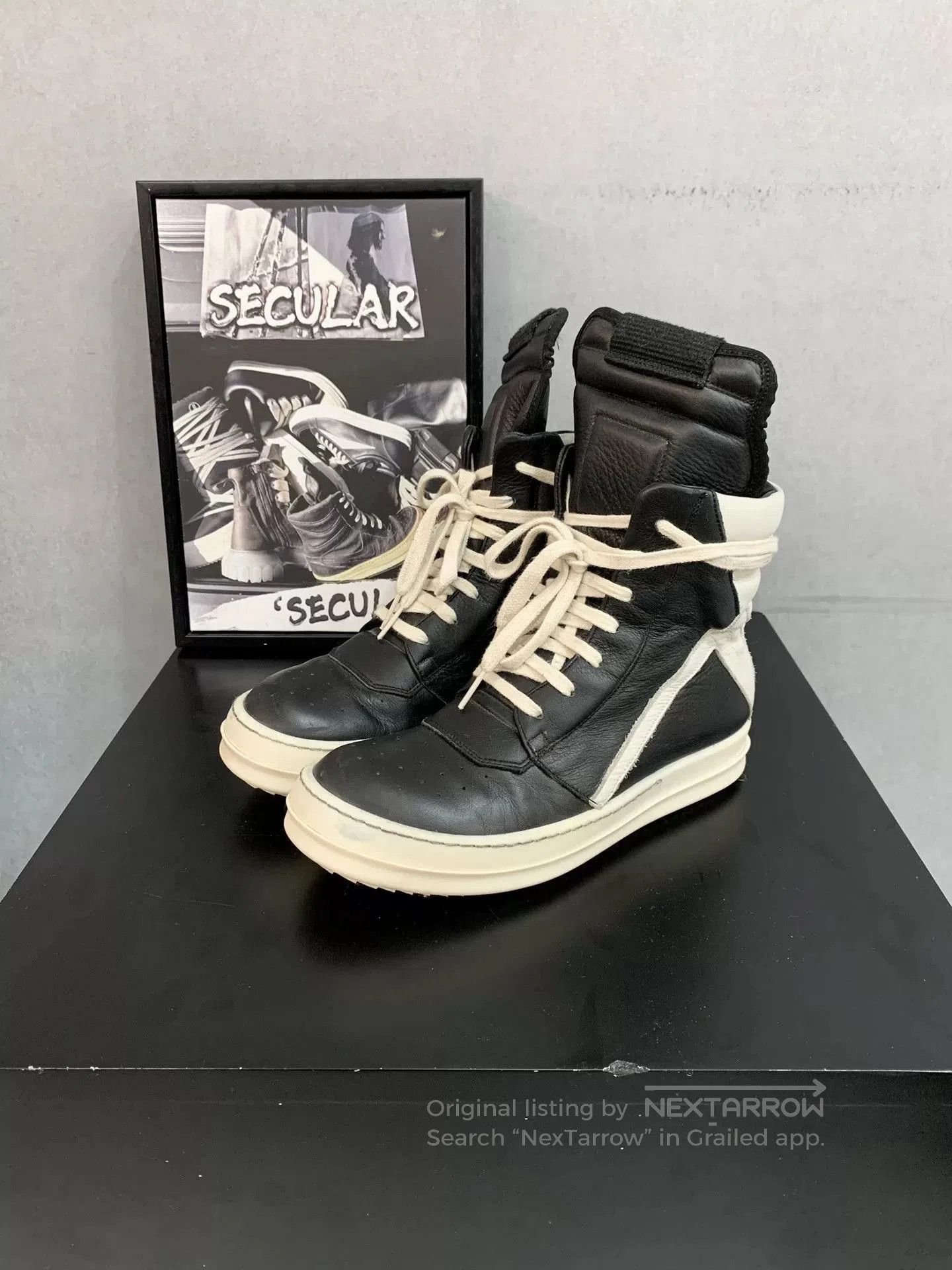 Rick Owens rick owens geobasket black and white sneakers. Size US 5 / IT 35 - 2 Thumbnail
