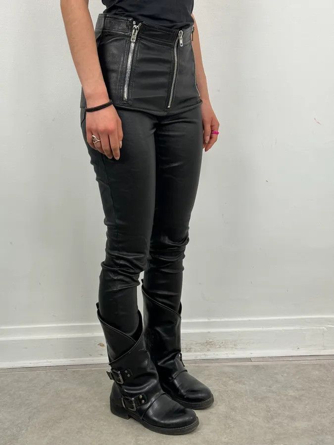Givenchy 2010s Givenchy Black Leather Multi-Zip Skinny Pants Size 26" / US 2 / IT 38 - 3 Thumbnail