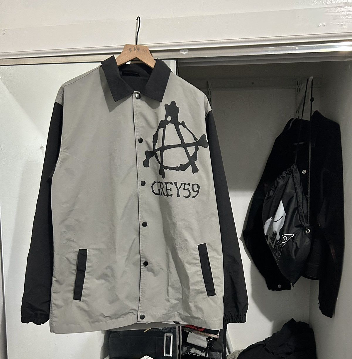 Image of G59 Records x Pouya Uicideboy Merch G59 Crowd Control Jacket in Silver, Men's (Size 2XL)