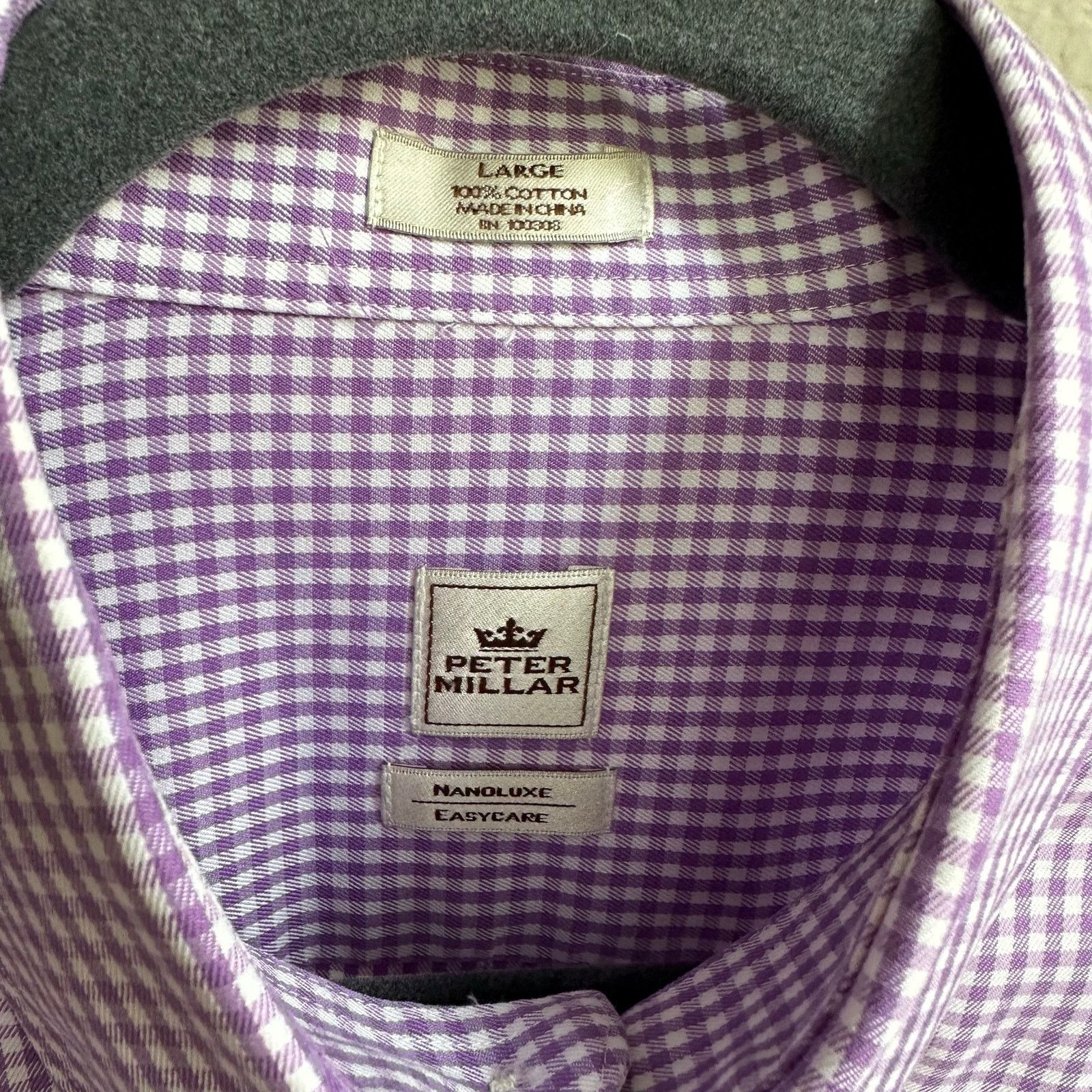 Peter Millar Peter Millar Purple Gingham Cotton Dress Shirt Size US L / EU 52-54 / 3 - 4 Thumbnail