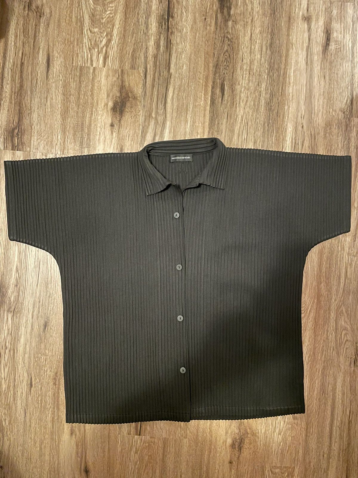 Maniere De Vior Maniere De Voir Black Pleated Button Shirt Size US L / EU 52-54 / 3 - 4 Thumbnail