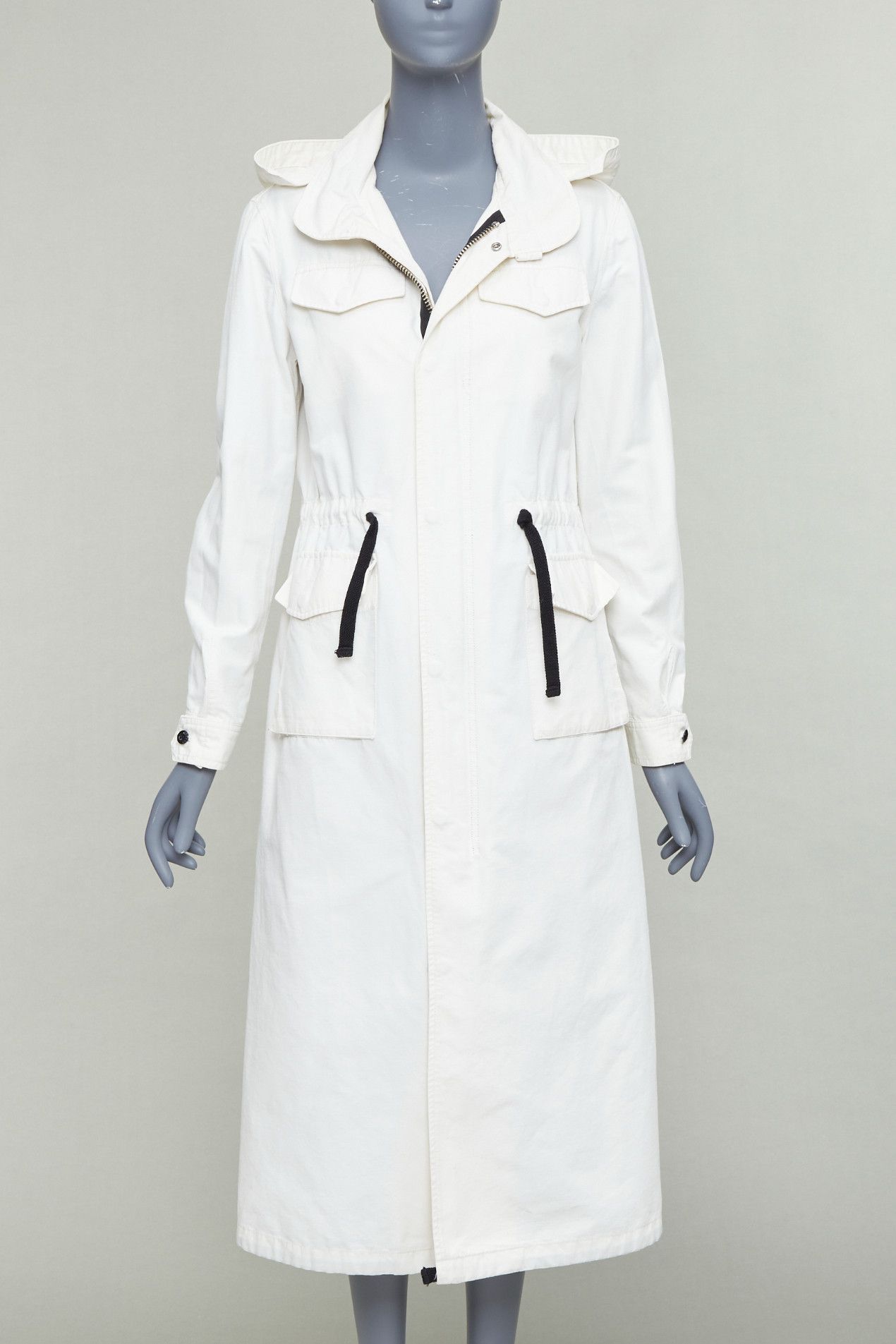 Other VIS A VIS 2017 white cotton linen black drawstring anorak coat Sz2 Size S / US 4 / IT 40 - 1 Thumbnail