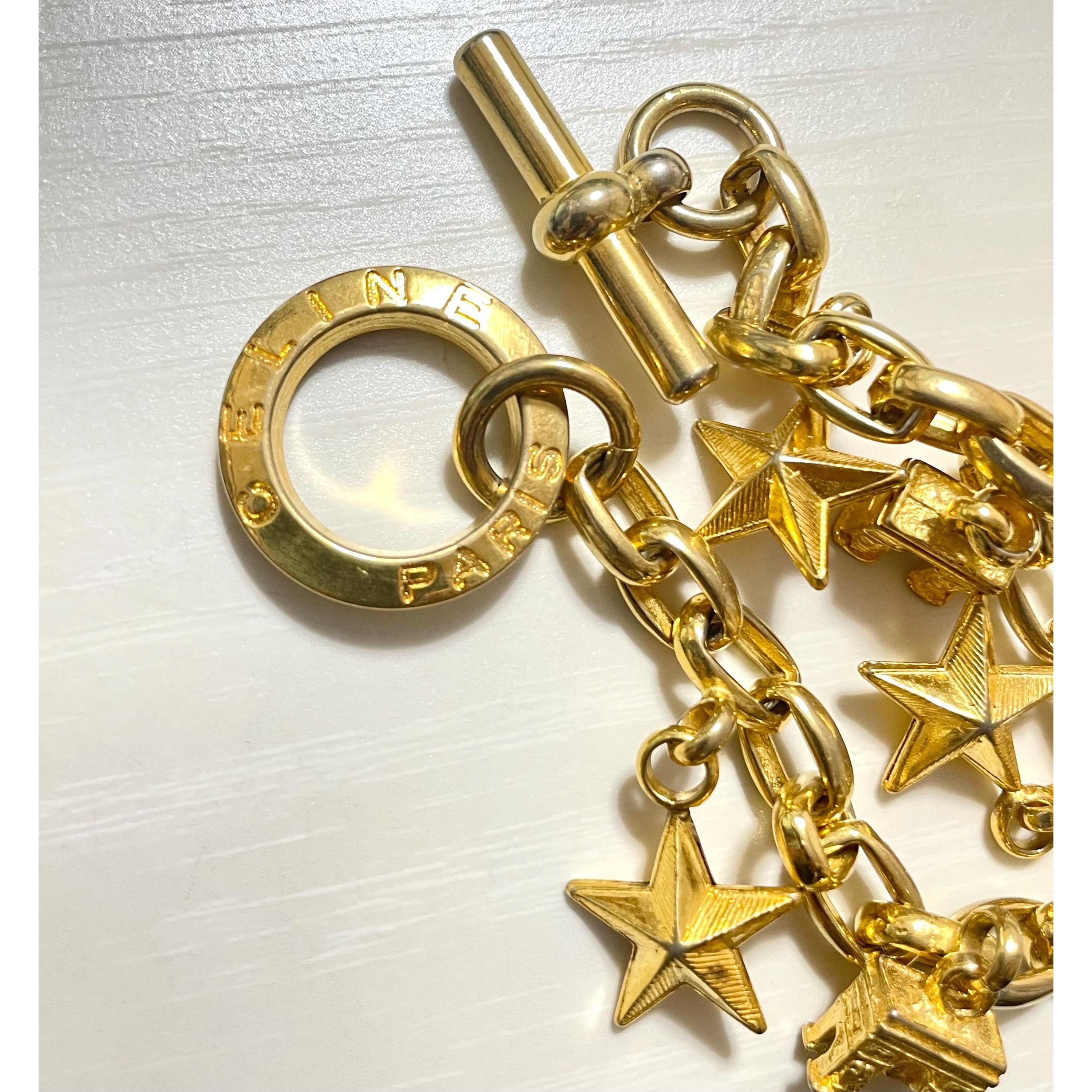 Celine Vintage Celine chain bracelet with Triomphe and star charms. Size ONE SIZE - 4 Thumbnail