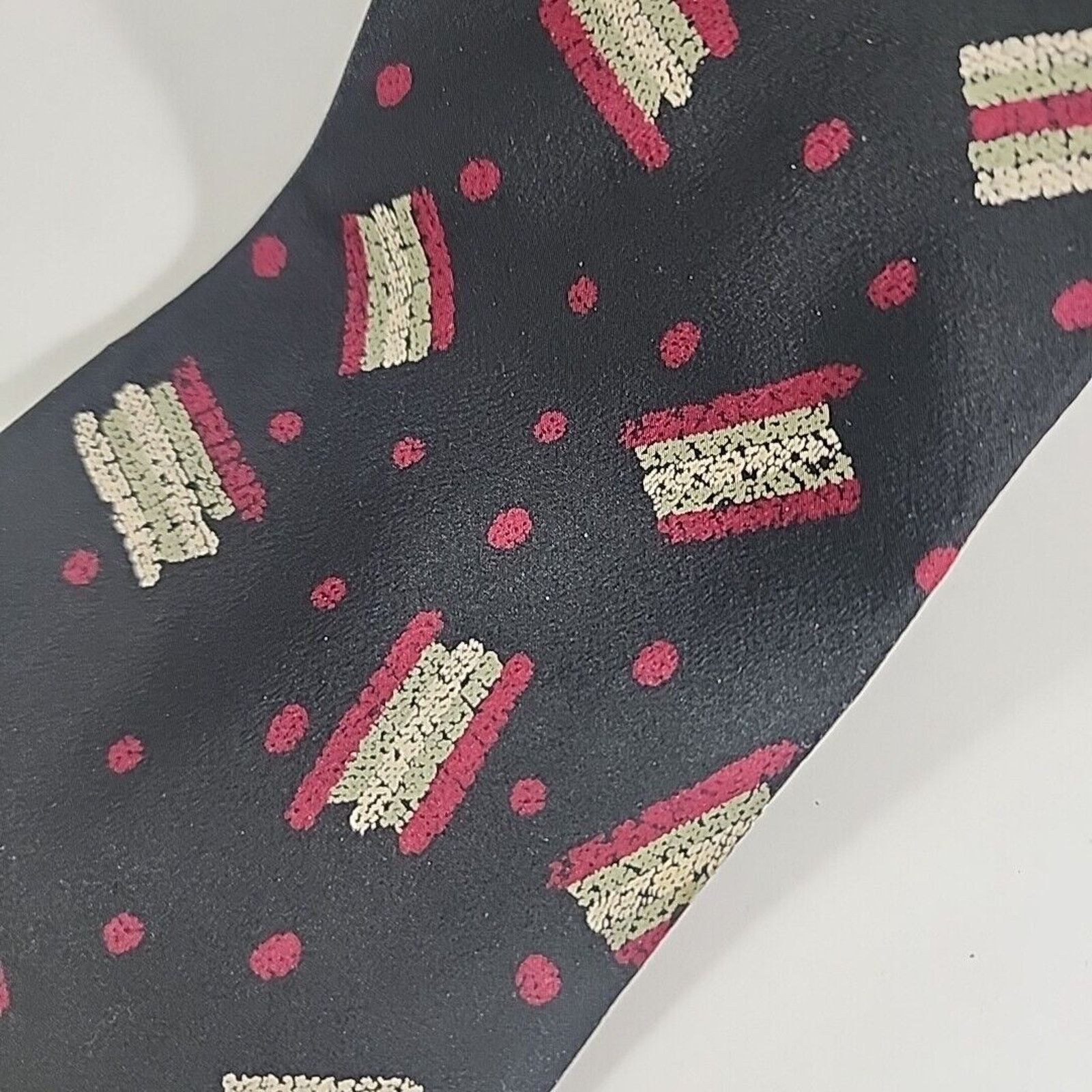 Brandini Brandini Silk Necktie, Black w/ Red & White Dot & Strip Size ONE SIZE - 3 Thumbnail