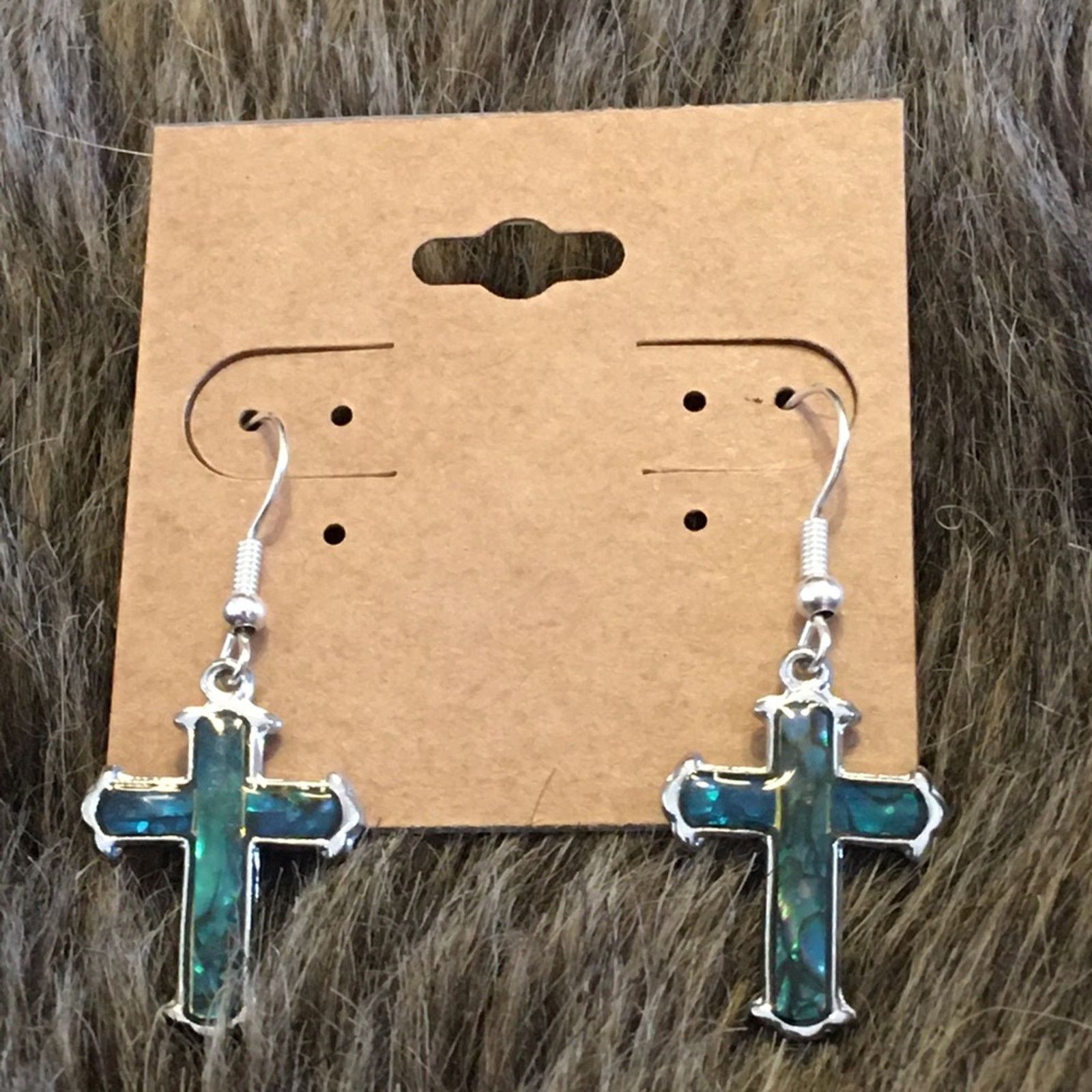 Jewelry Faux abalone silver plated cross earrings Size ONE SIZE - 2 Thumbnail