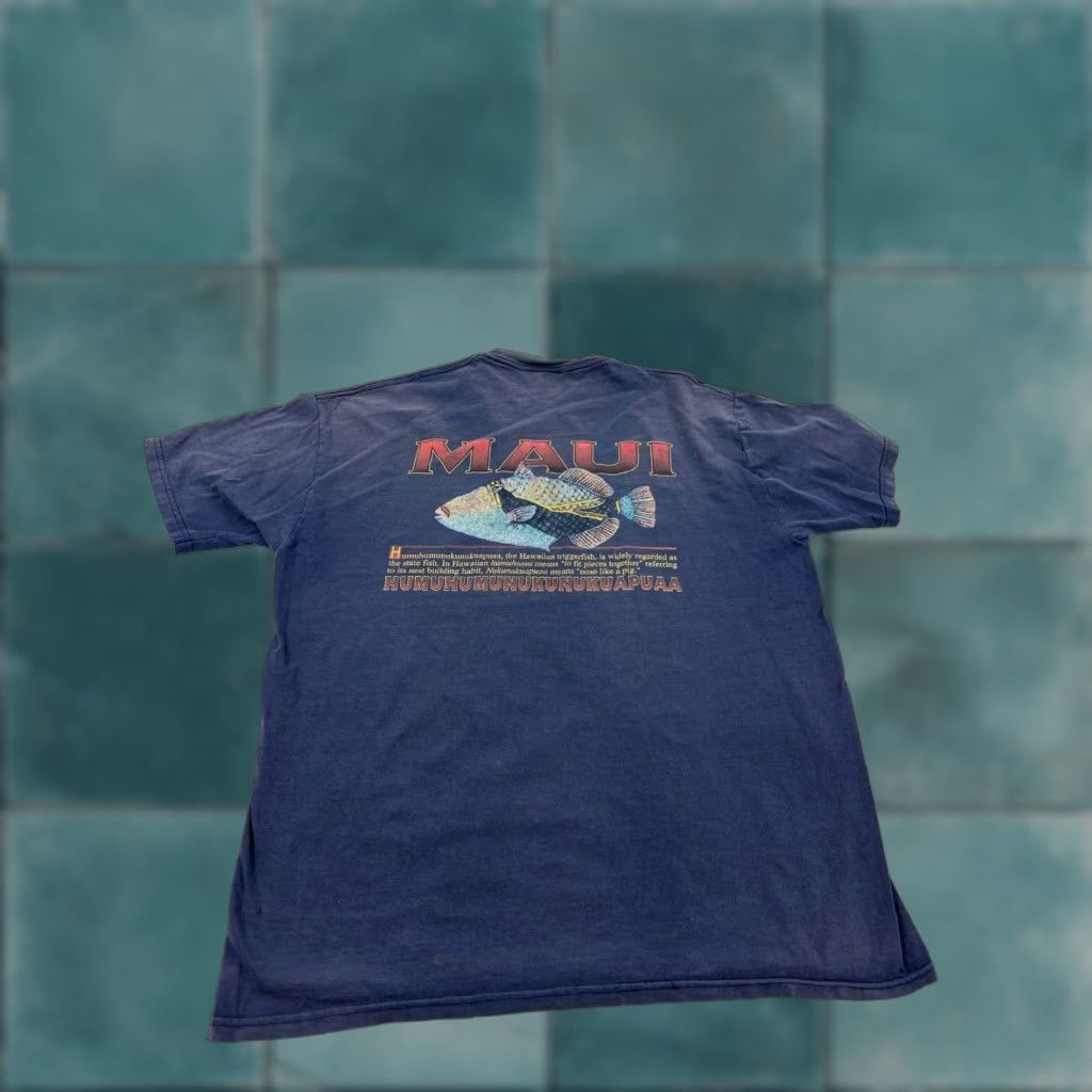 Jerzees Maui Hawaii Shirt Mens Large Navy 100% Cotton Jerzees Tee Graphic Print Humuhumunukunukuapuaa Shirt Size US L / EU 52-54 / 3 - 1 Thumbnail