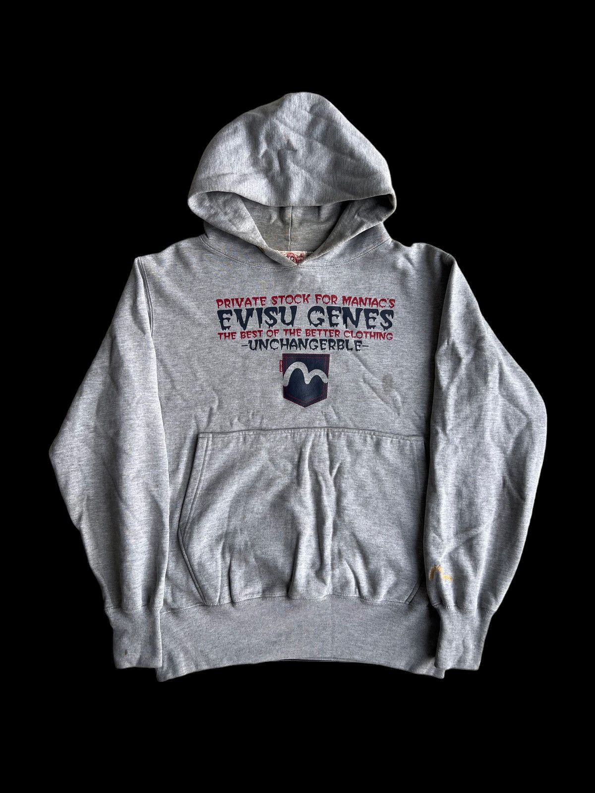 image of Grail90S Evisu Yamane Genes Daicock Logo Maniac Hoodie in Grey, Men's (Size Medium)