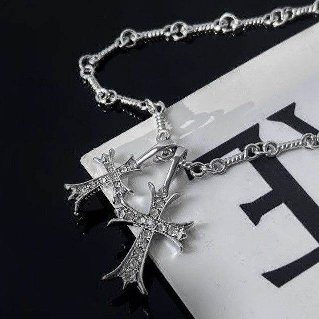 Other CZ Double Cross Pendant Necklace for Men Women Hip Hop Style Size ONE SIZE - 3 Thumbnail