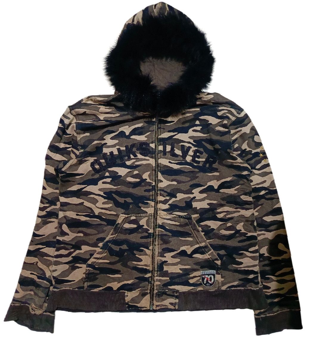 Quiksilver 2000's Fur Distressed Hoodie Cyber Punk Army LGB Style Size US M / EU 48-50 / 2 - 14 Thumbnail