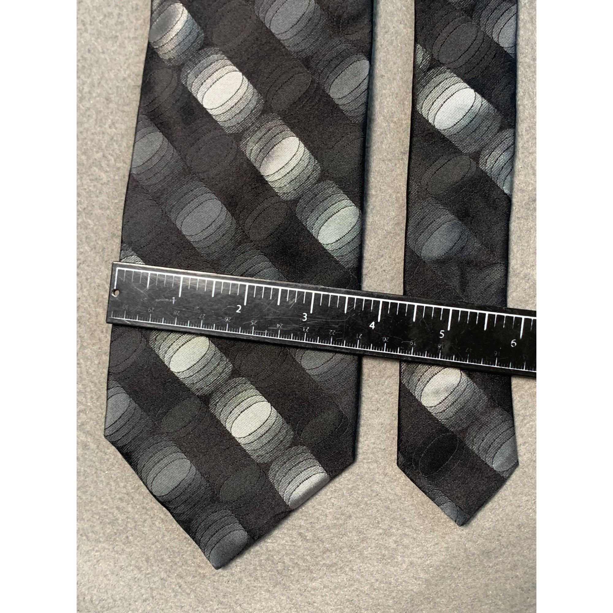 Murano Murano Extra Long Tie Silk Black Gray Circle Pattern Made in Size ONE SIZE - 2 Thumbnail