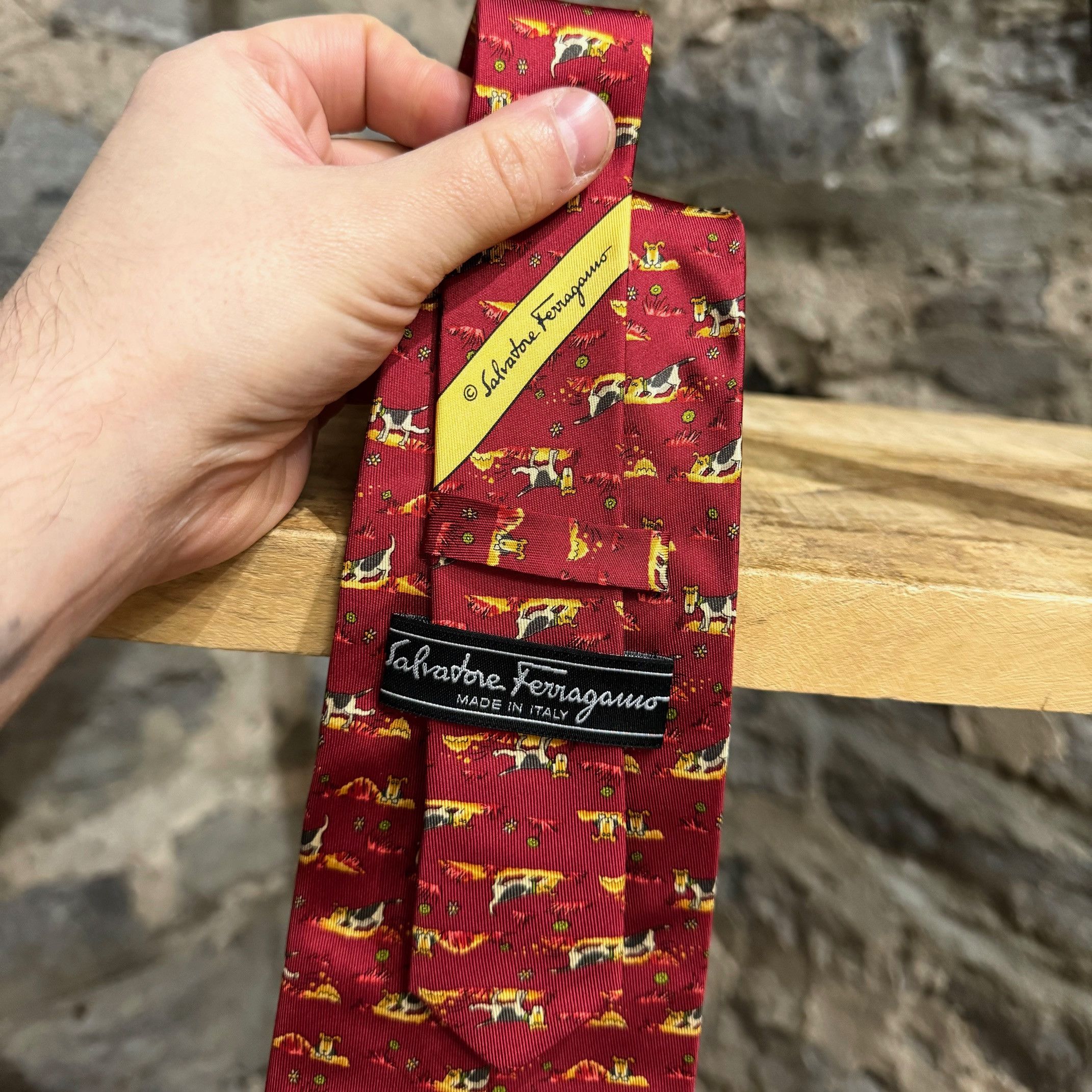 Salvatore Ferragamo Salvatore Ferragamo Dogs Prints Red Silk Tie Size ONE SIZE - 3 Thumbnail