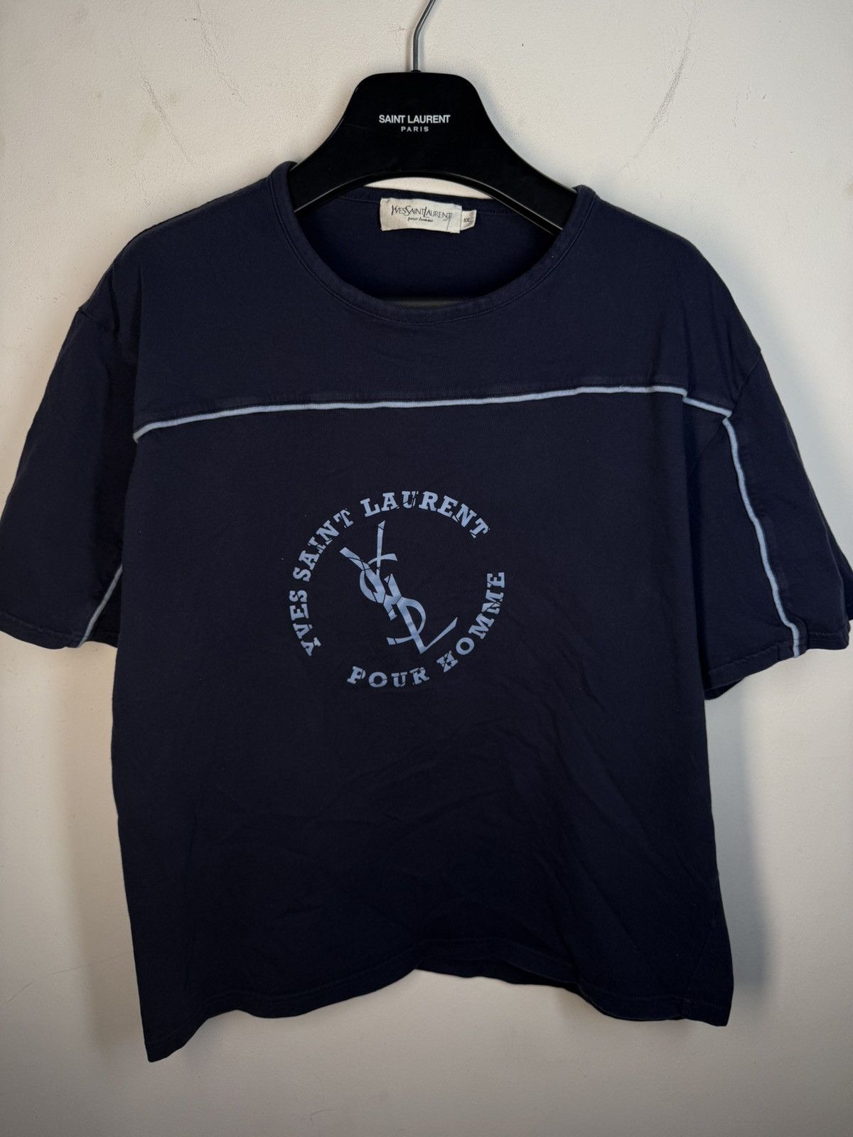 Yves Saint Laurent Navy YSL T-shirt Big Logo Vintage Yves Saint Laurent Shirt Size US L / EU 52-54 / 3 - 1 Thumbnail