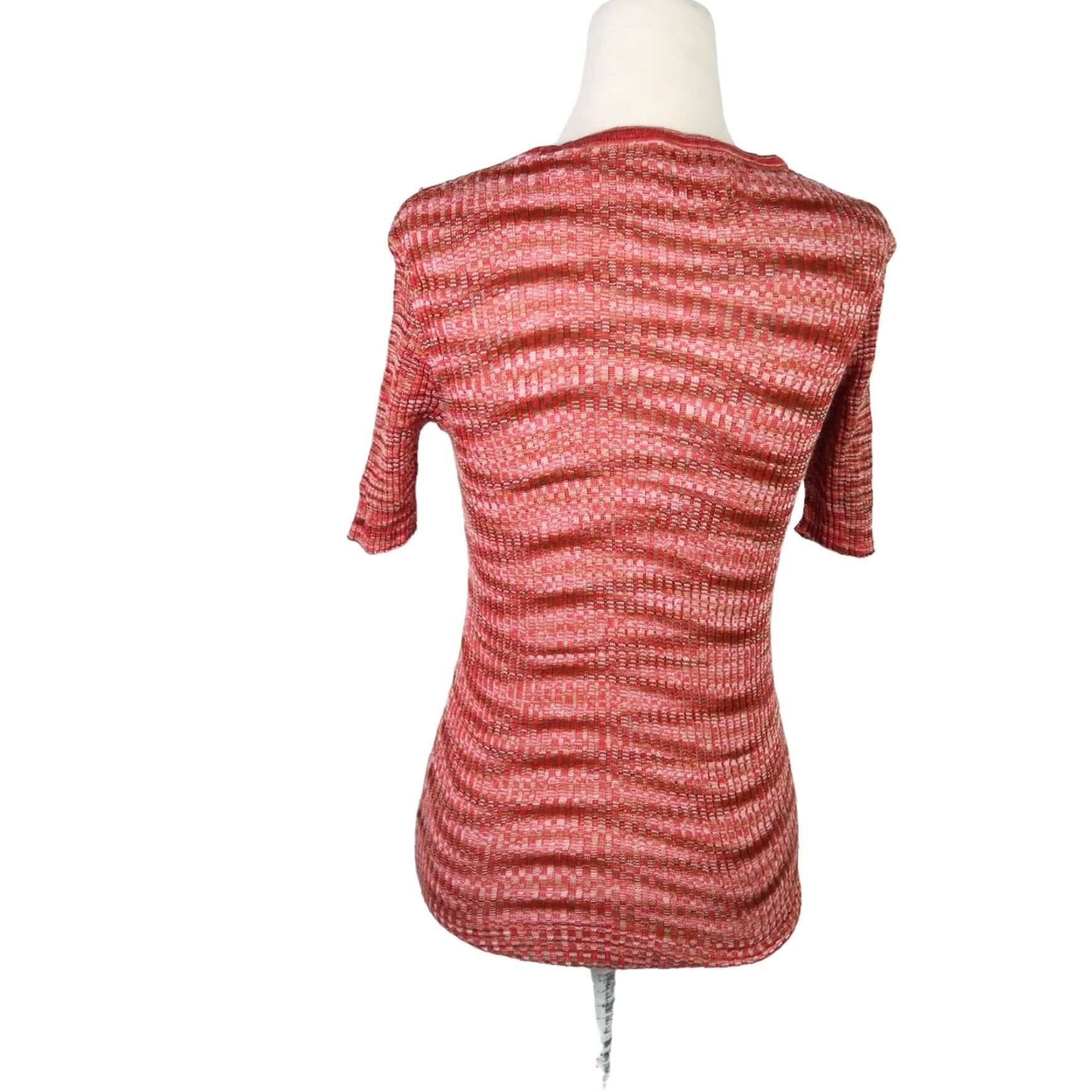 Vintage VINTAGE Elli red and cream marled rib knit short sleeve sweater top L Size L / US 10 / IT 46 - 4 Thumbnail