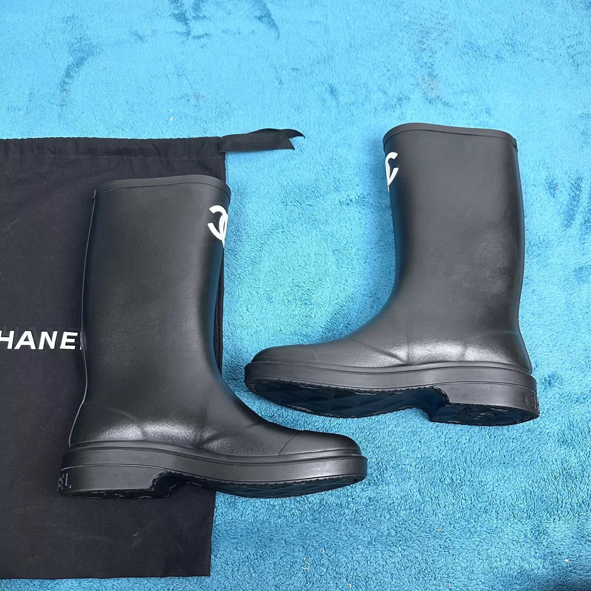 Chanel Chanel 25S rubber knee-high boots black size 39 MINT Size US 8.5 / IT 38.5 - 3 Thumbnail