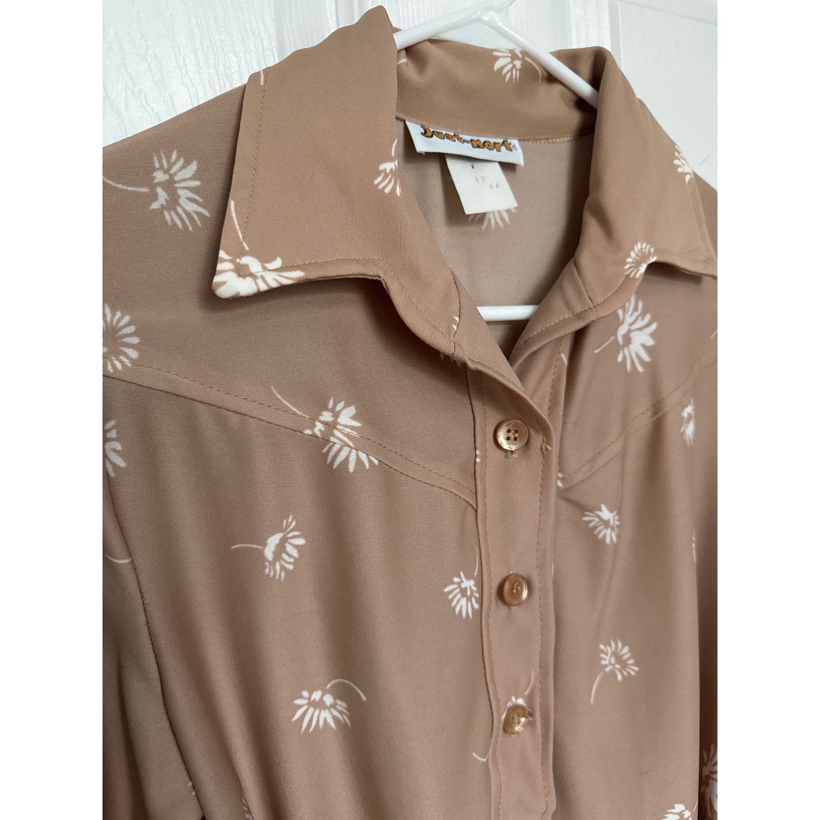 Vintage NWT Vtg Just-Mort Khaki collared Dress white daisy print M Size M / US 6-8 / IT 42-44 - 13 Thumbnail