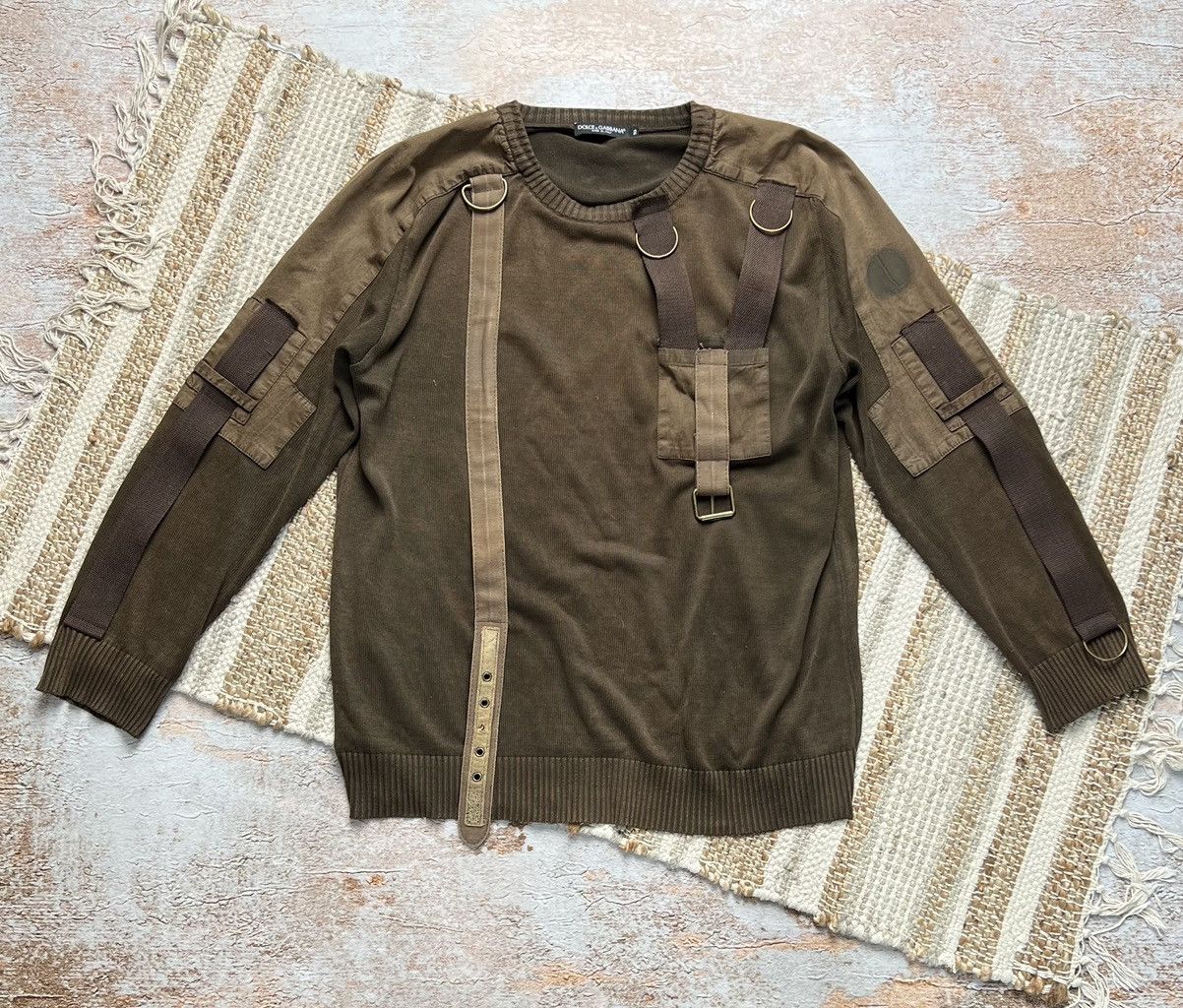 image of Dolce Gabbana Vintage Fw02 Archive Bondage Belted Sweater in Brown (Size Large)