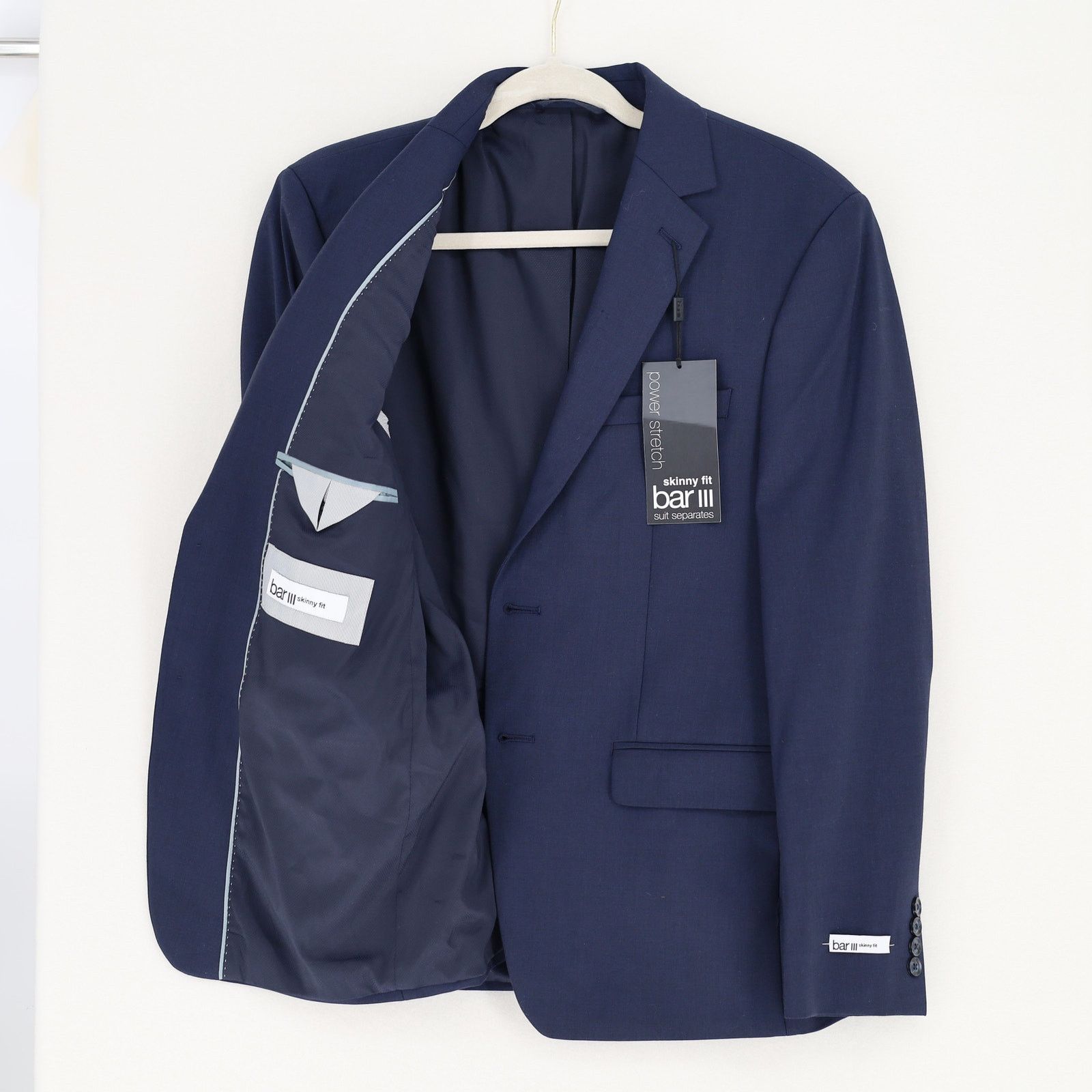 Bar III Bar III Men's Navy Wool-Blend Skinny Suit Jacket Size 42L Size 42L - 4 Thumbnail