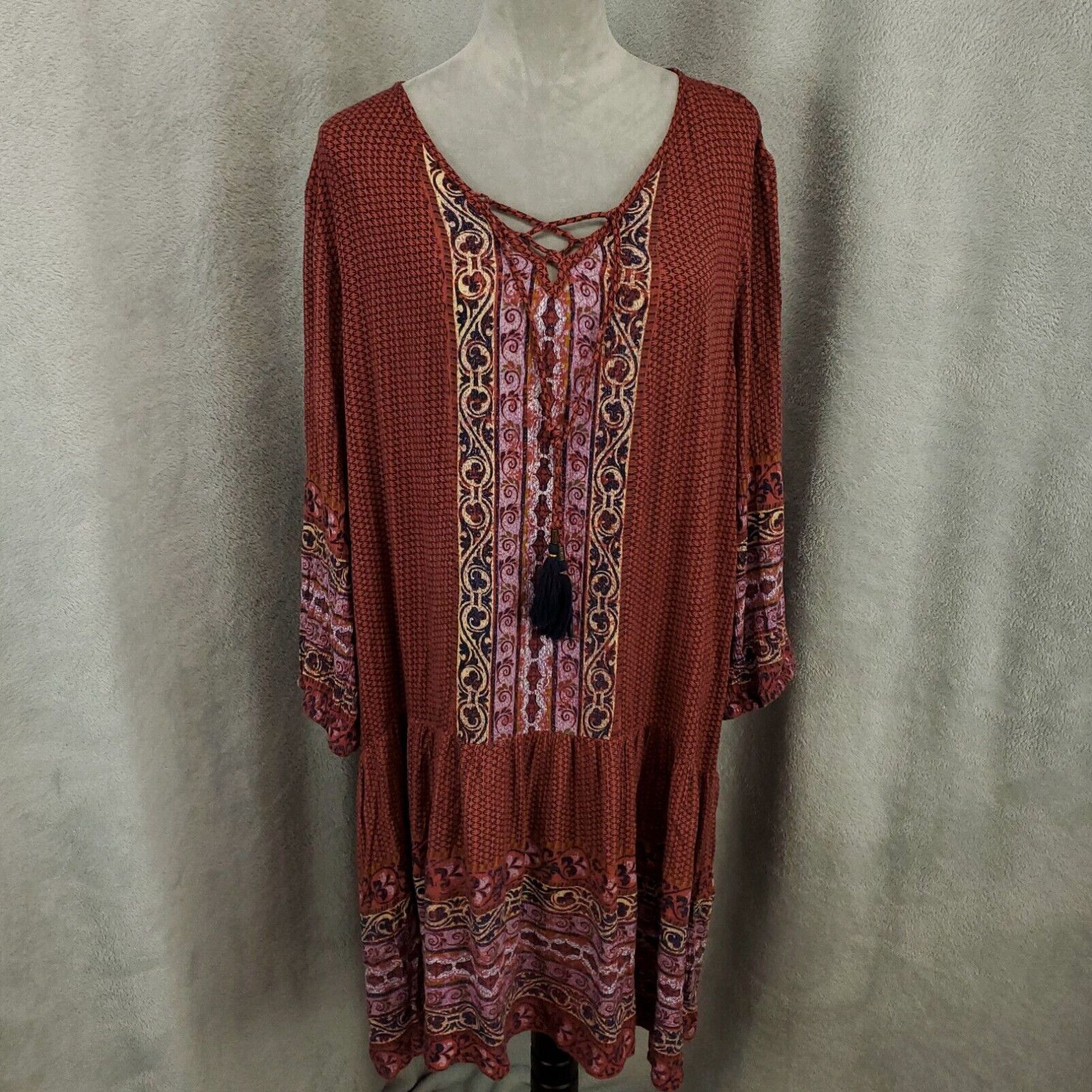 Vintage Knox Rose Dress Womens 2XL Boho Tassled Gauzy Flowy Flowy Comfort  Geometric XXL | Grailed