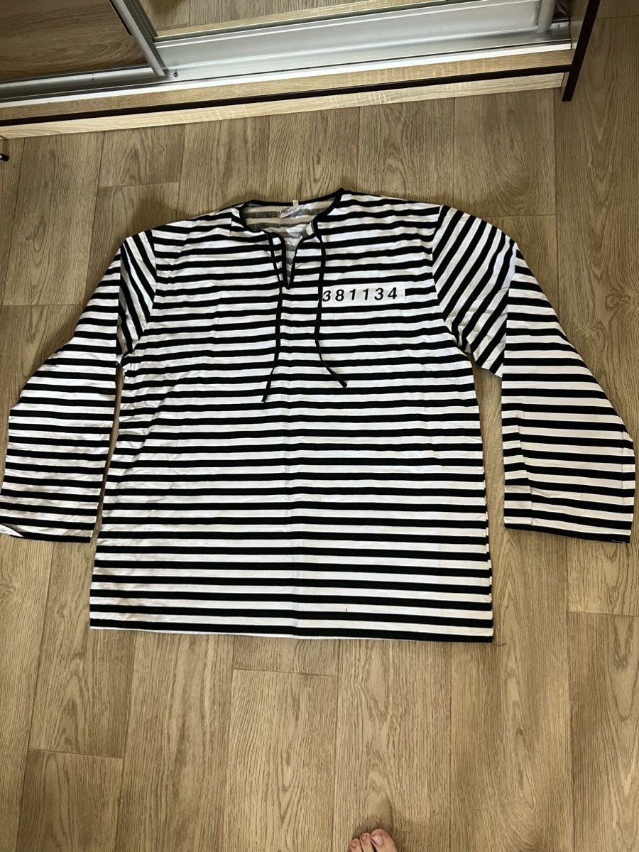 Japanese Brand × Vintage × uniform experiment Vintage Prison Striped Uniform Longsleeve Tee Shirt Size US XL / EU 56 / 4 - 1 Thumbnail