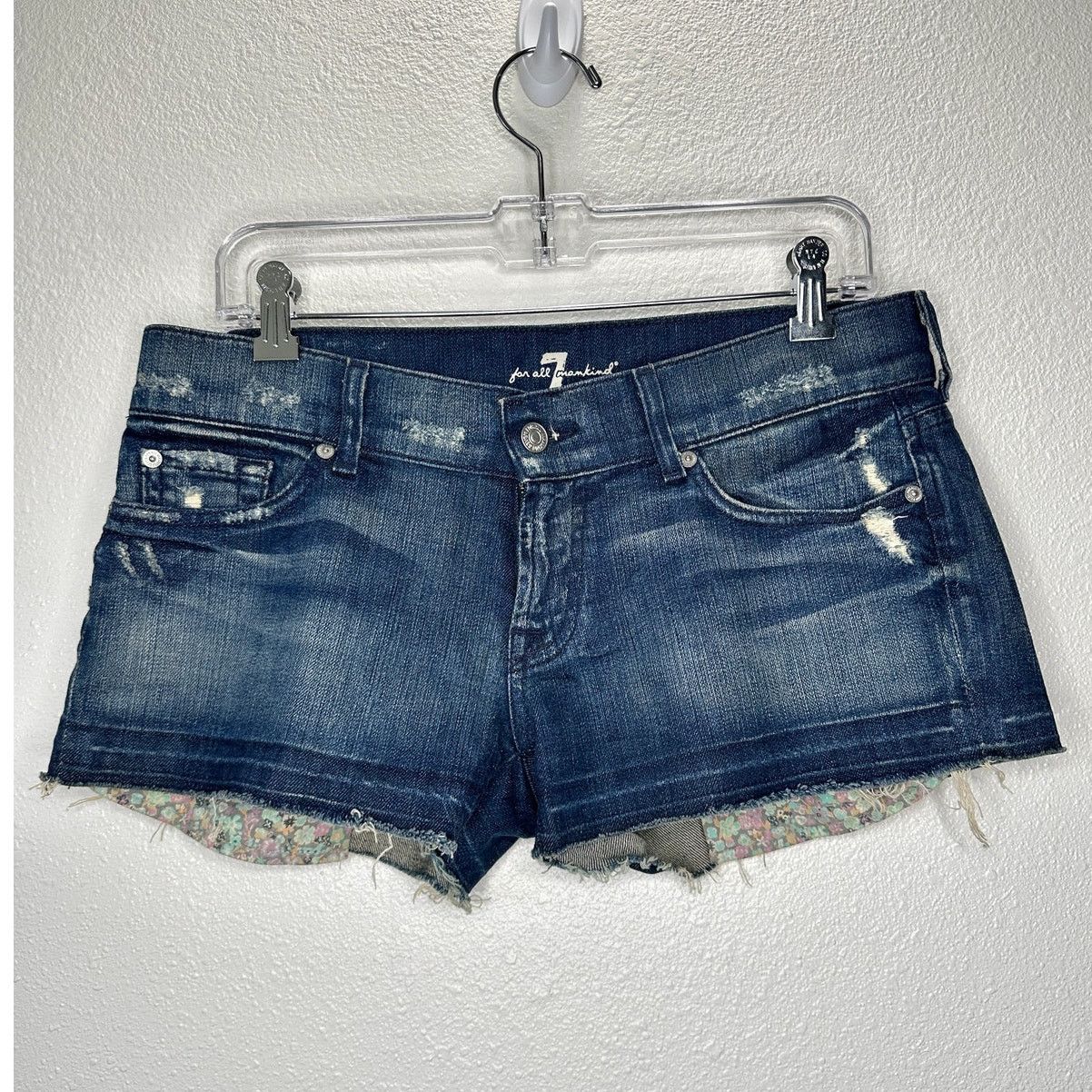 7 For All Mankind 7 For All Mankind Distressed Low Rise Raw Hem Jean Shorts 29 Size 29" - 1 Thumbnail
