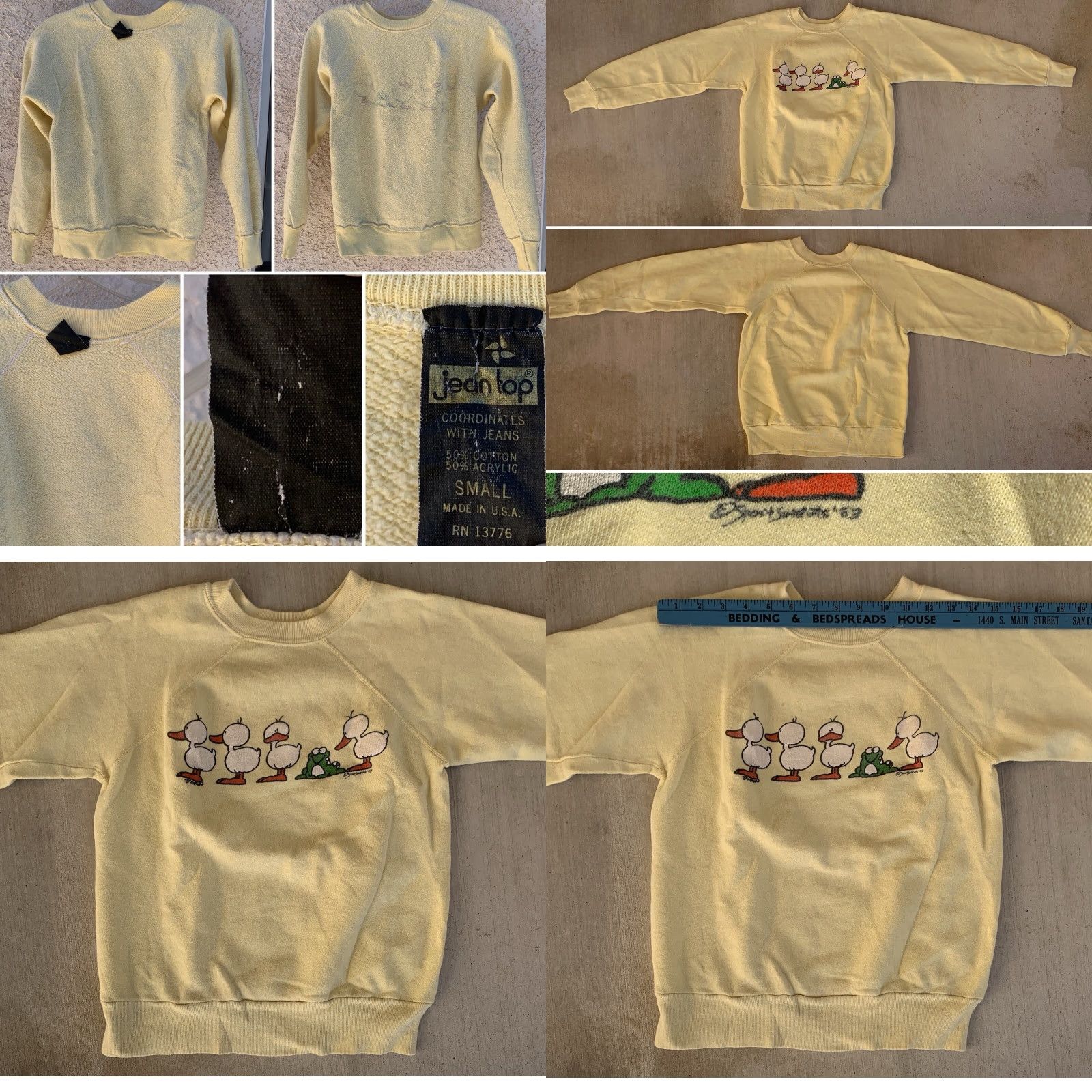 Vintage VINTAGE Jean Top Raglan Sweatshirt Ducks Frog Size S Yellow 80s Women Sweatshirt Pullover Raglan Runs Small Size S / US 4 / IT 40 - 10 Thumbnail