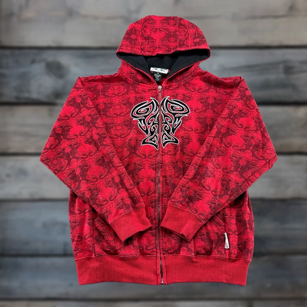 Vintage VINTAGE Silver Point Hoodie Boys M Red Full Zip Dragon AOP 90s Skater Y2K Size US M / EU 48-50 / 2 - 1 Thumbnail