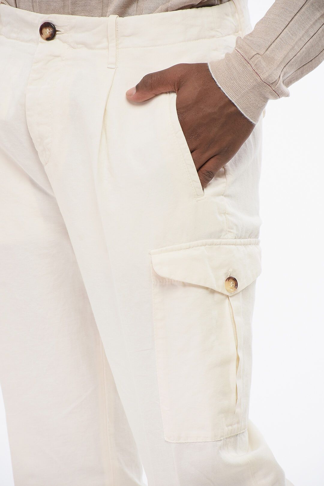 Brunello Cucinelli og1mm0725 Linen Blend Cargo Pant in White Size US 40 / EU 56 - 3 Thumbnail