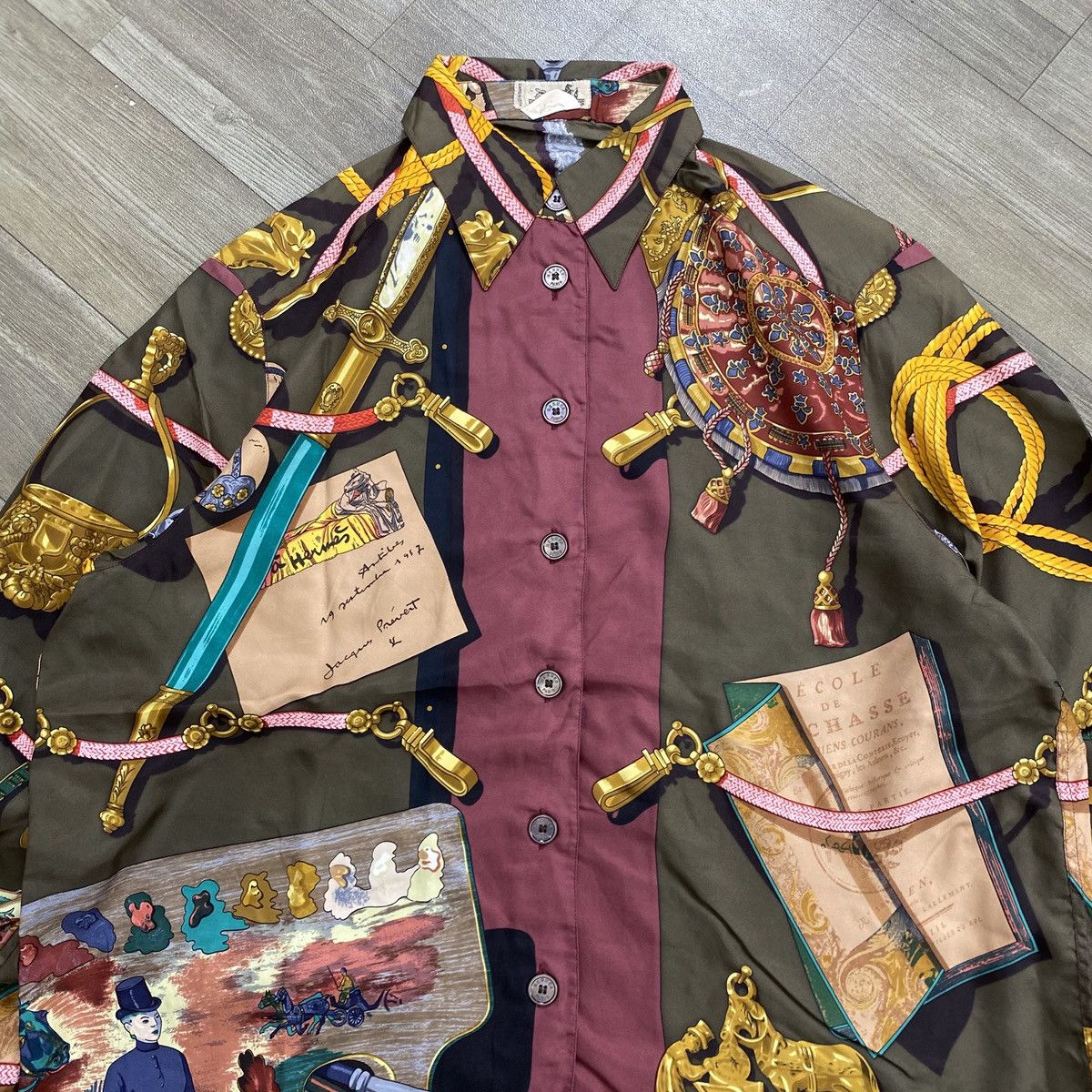 Hermes 90s Arcive Hermes Paris Equestrian Scarf Graphic Silk Shirt Size US L / EU 52-54 / 3 - 2 Thumbnail