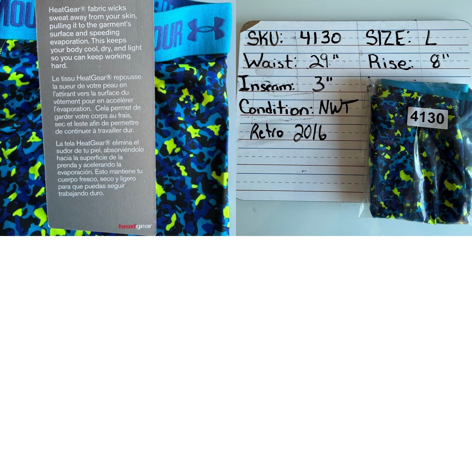Under Armour Under Armour Womens L HeatGear Shorts Blue Yellow Digital Camo 3" Compression Size 36" / US 14 / IT 50 - 8 Thumbnail