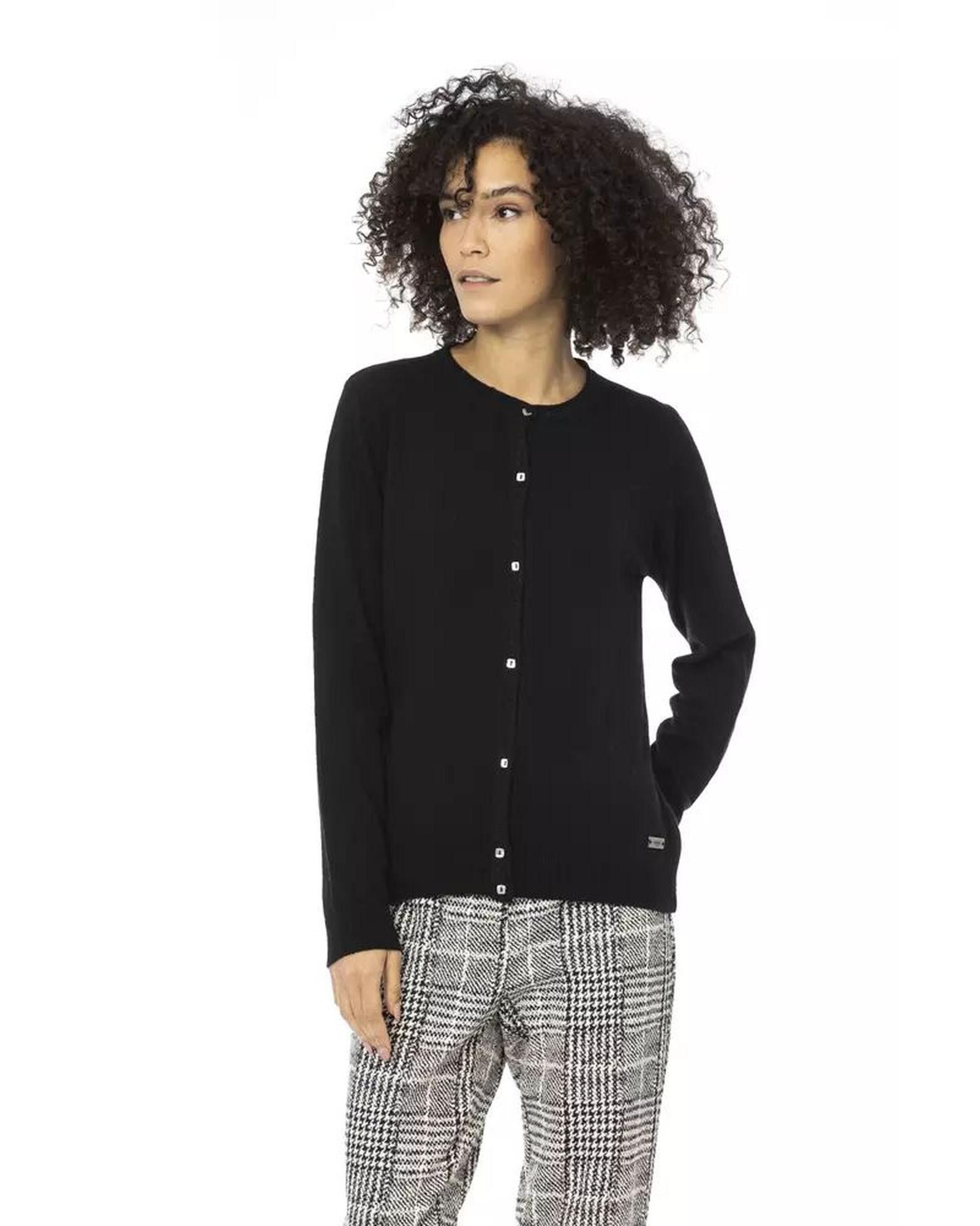 image of Baldinini Metal Monogram Buttoned Shirt in Black, Women's (Size Medium)