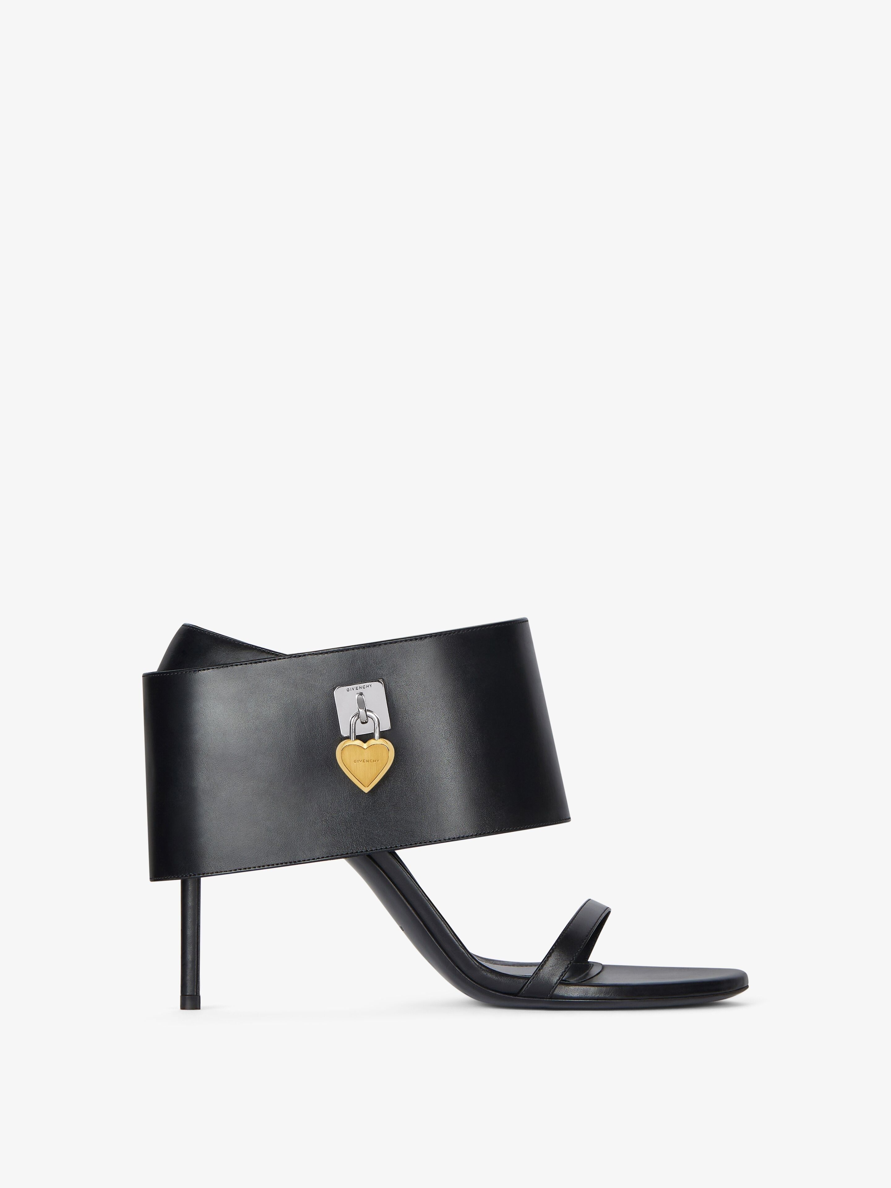 o1srvl11e0825 Shark Lock Heart Heeled Sandals in Black
