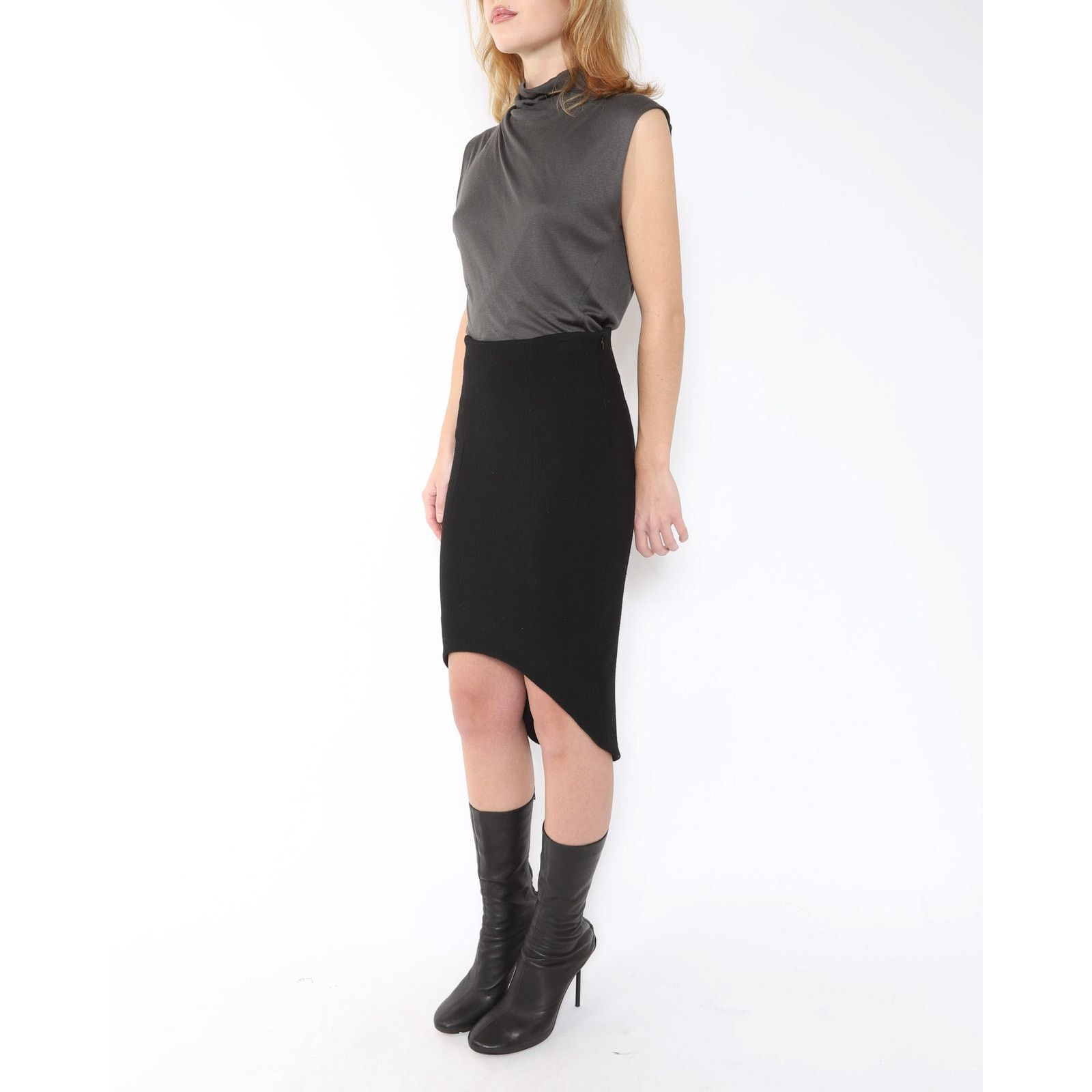 Haider Ackermann FW14 Asymmetrical Pencil Skirt in Black Wool Size 28" / US 6 / IT 42 - 5 Thumbnail