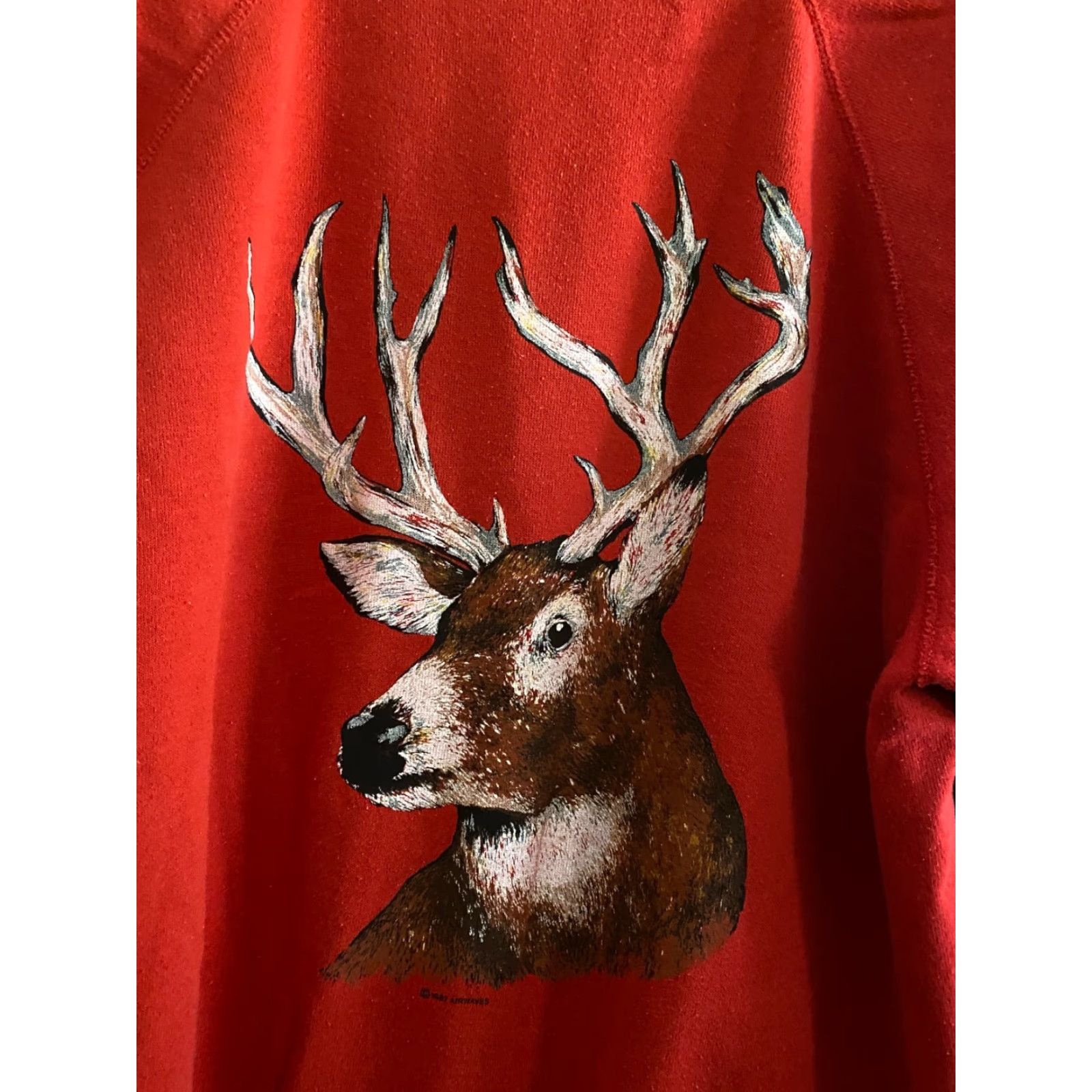Hanes VINTAGE Hanes White tail buck crewneck 1987 Made In USA XXL 50/50 RED Crew Neck Mens 80s USA T-Shirt Size US XXL / EU 58 / 5 - 2 Thumbnail