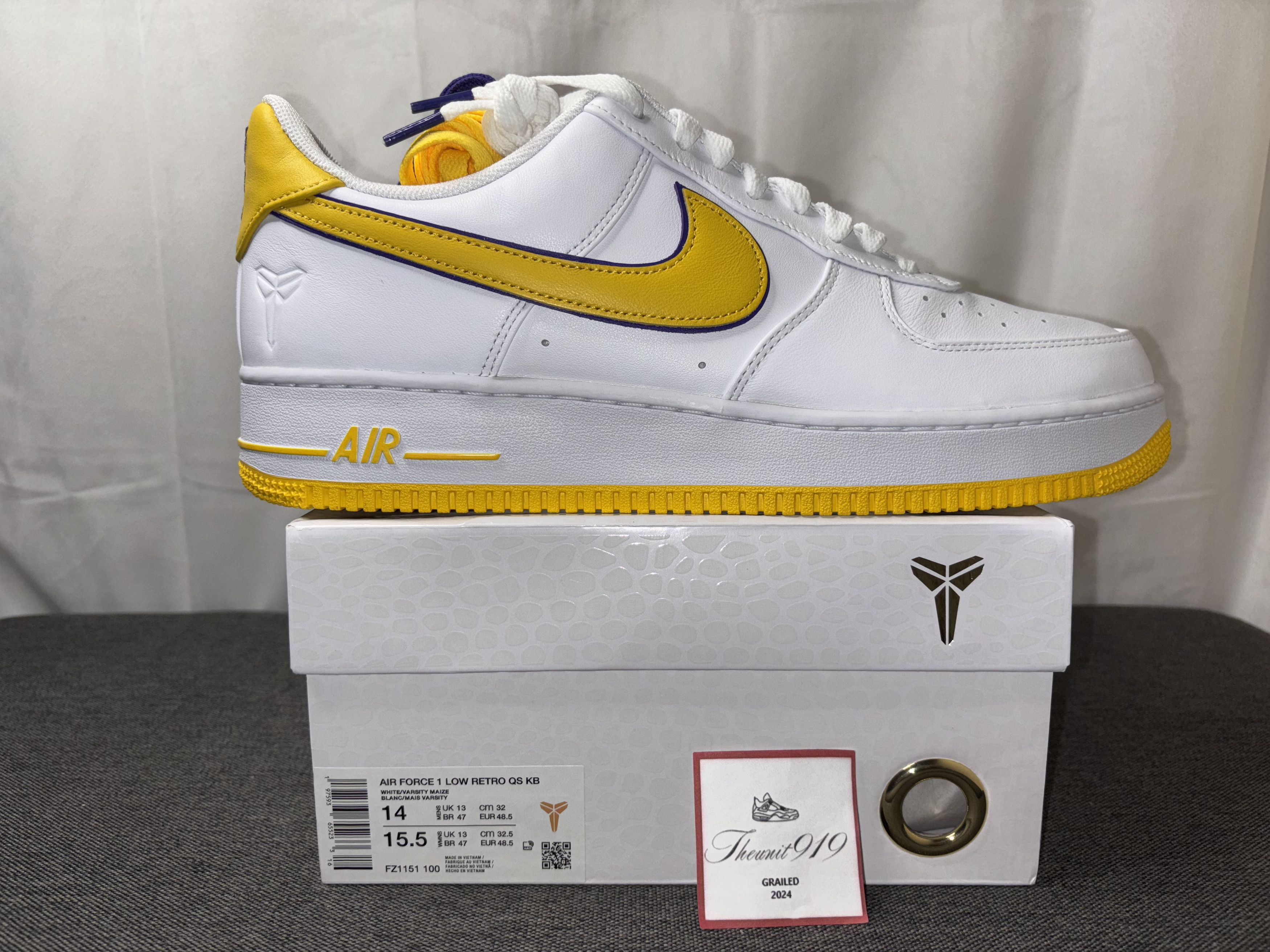 NBA Nike AF-1 Low Retro QS Kobe Bryant Lakers Home 14 FZ1151-100 Size US 14 / EU 47 - 1 Thumbnail