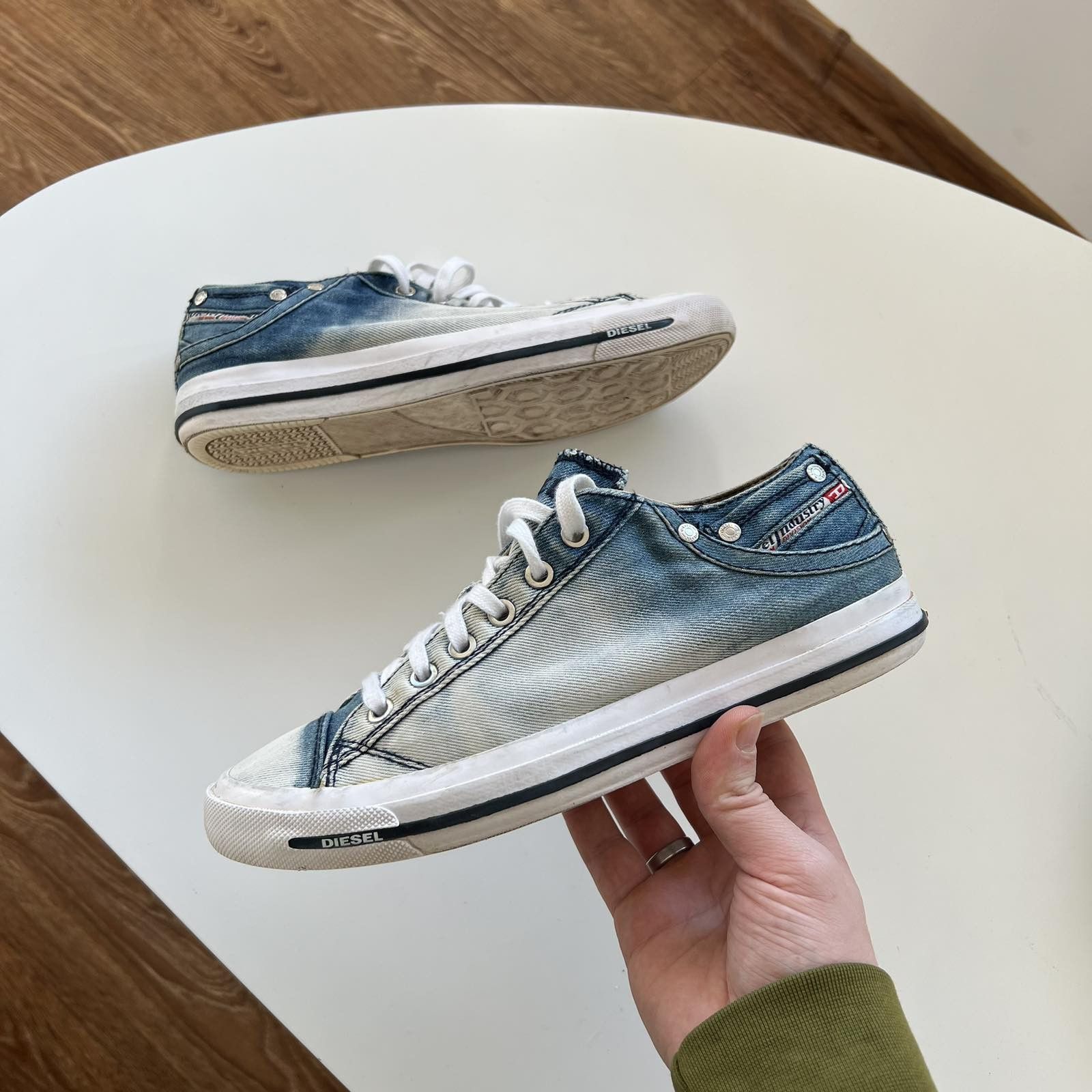 DIESEL denim jeans sneakers shoes keds distressed Sz 40