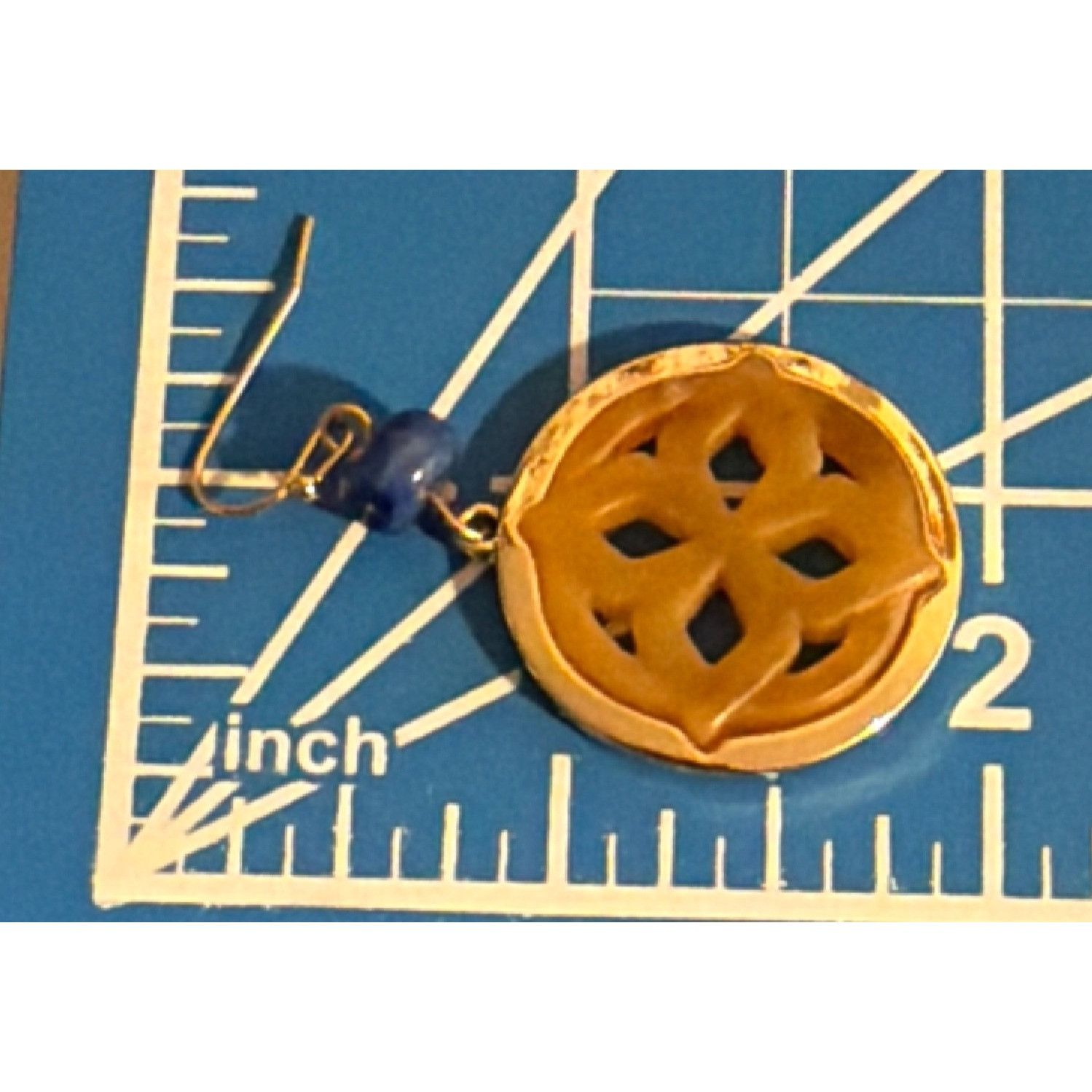 Chicos Chicos Gold Tone Dangling Earrings Cutout Center Blue Bead H Size ONE SIZE - 5 Thumbnail