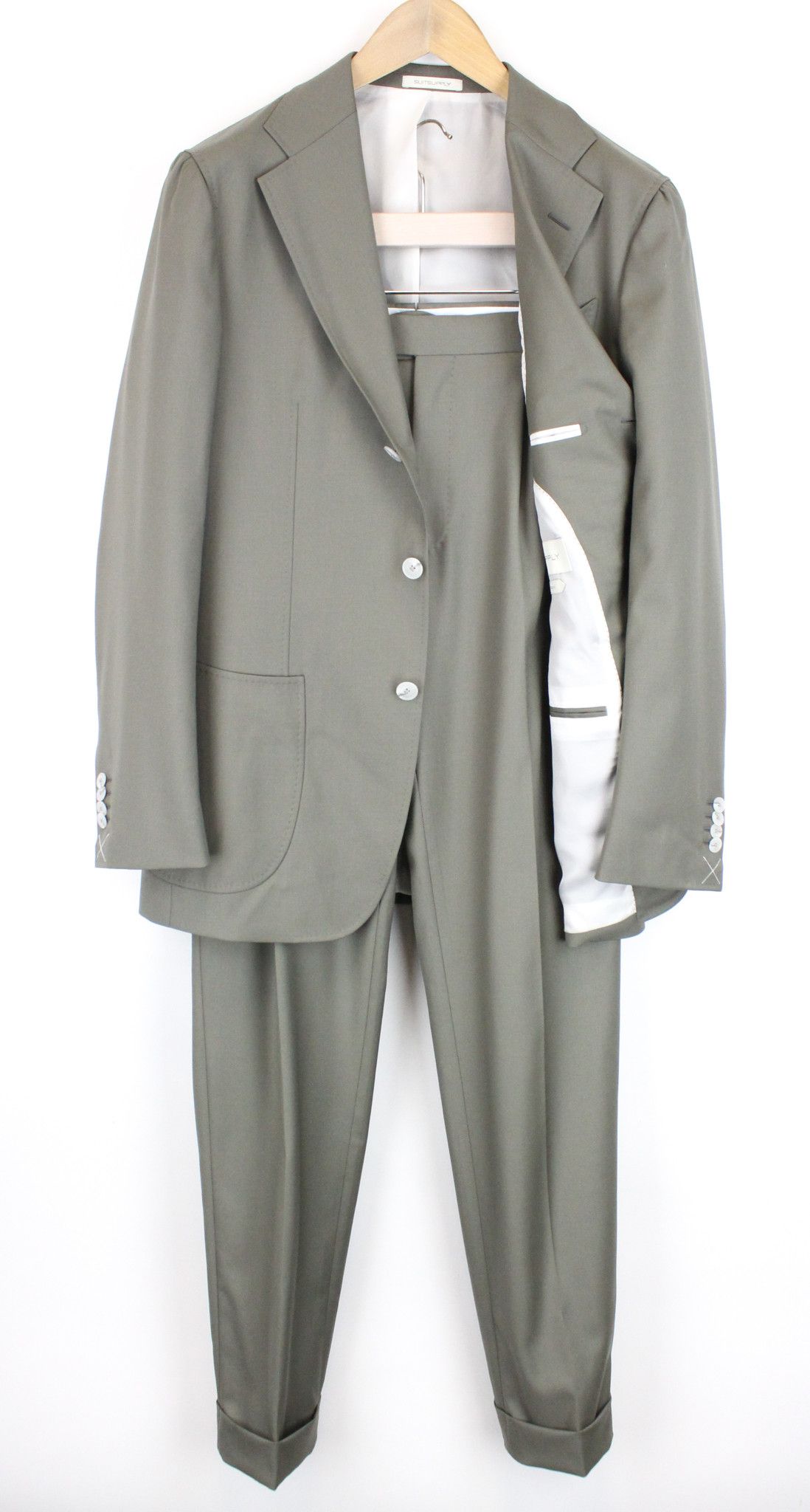 image of Suitsupply Havana Tulip Uk40R Mid-Green Pure Wool Lined Suit 66560, Men's