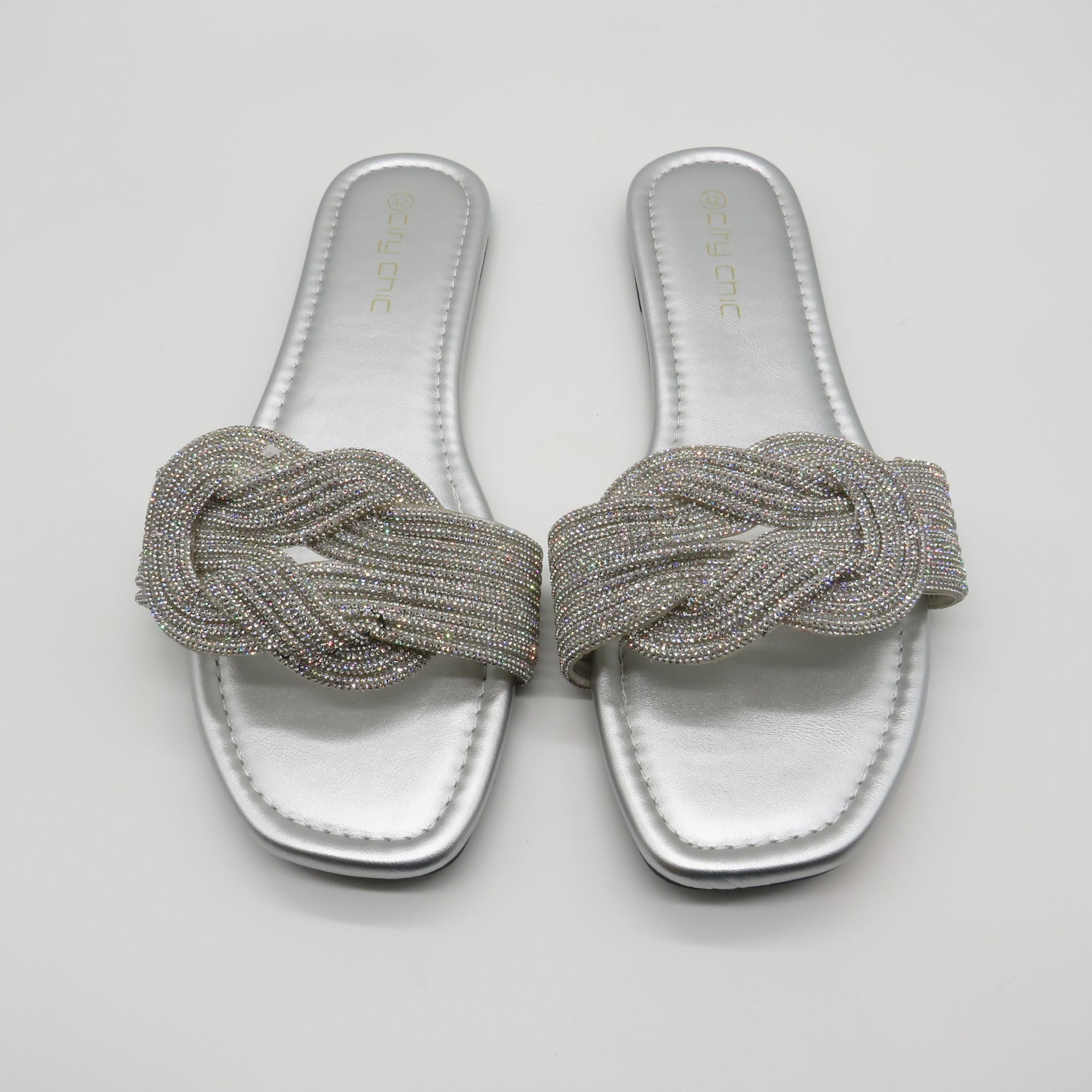Other City Chic Women's Silver Flat Slides With Braided Sparkle St Size US 11 / IT 41 - 2 Thumbnail