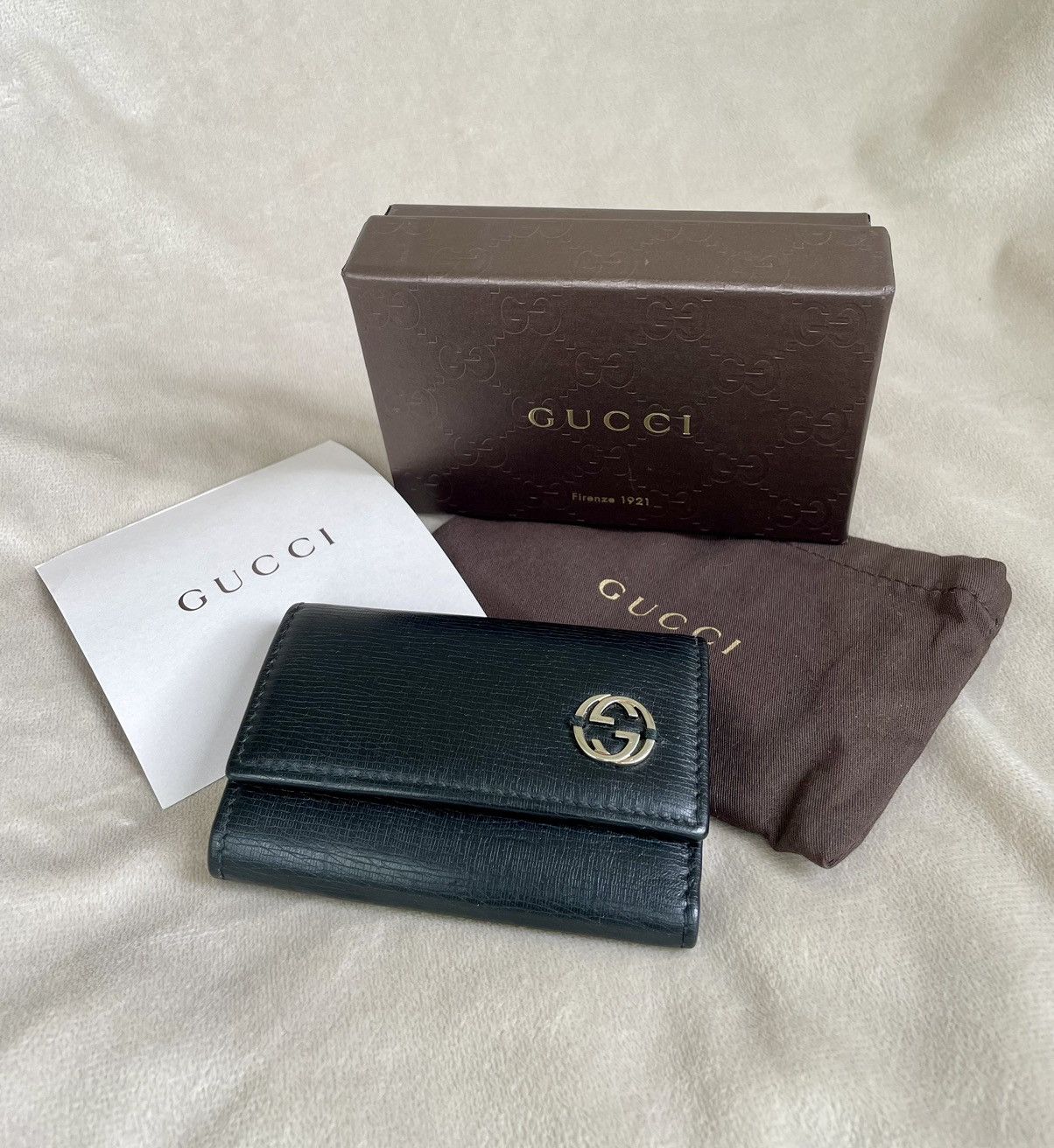 image of Gucci GG Black Leather Key Holder Wallet, Men's