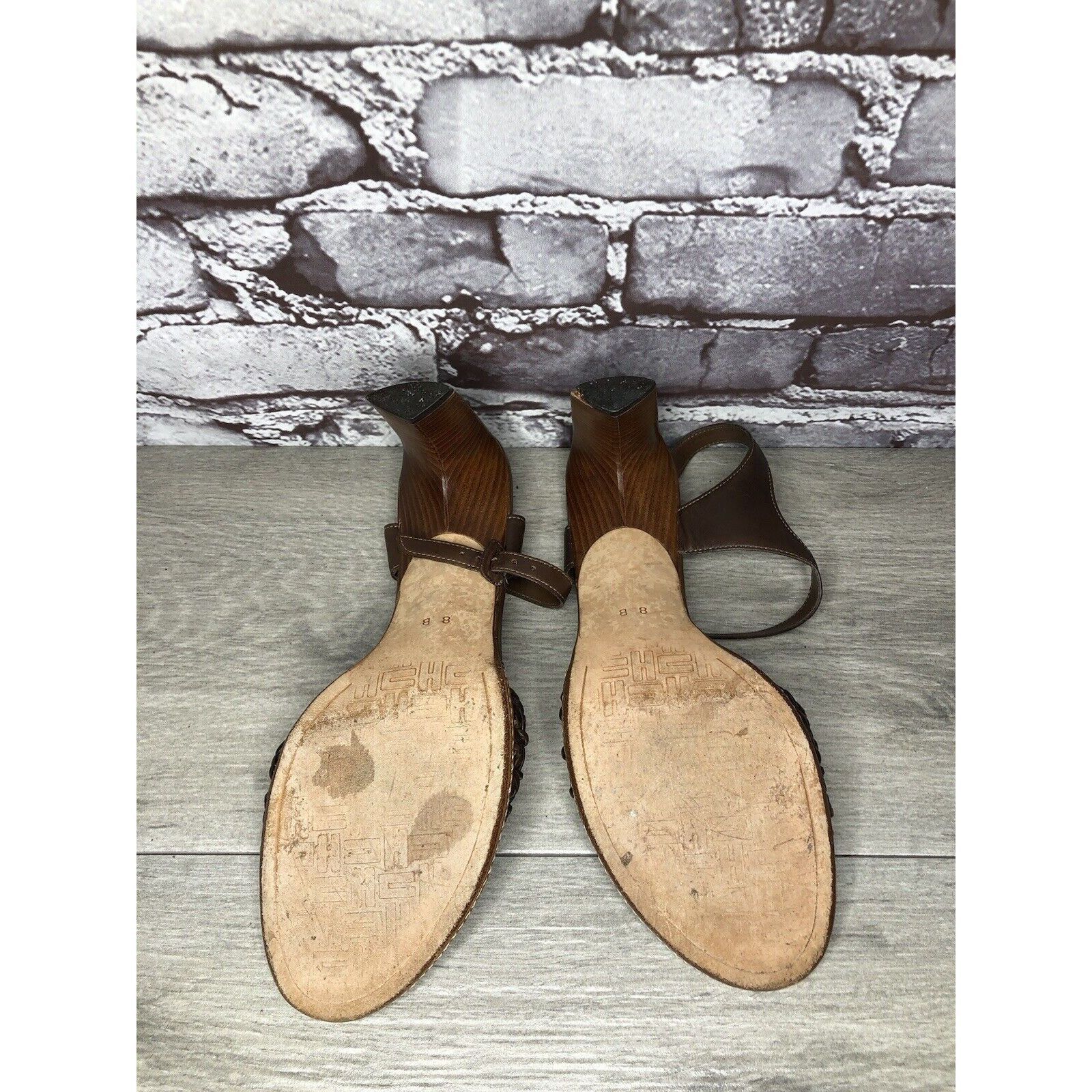 Cole Haan Cole Haan Brown Leather Woven Heel AnkleStrap Sandals Women Size US 7.5 / IT 37.5 - 7 Thumbnail