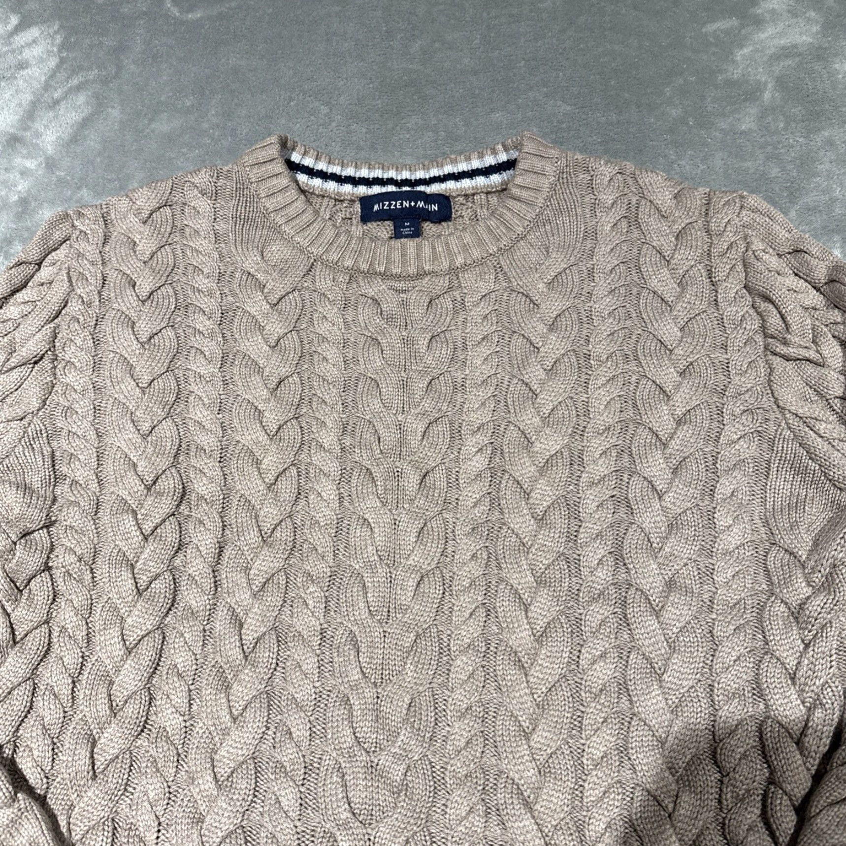 Mizzen+Main MIZZEN + MAIN Redford Cable Knit Crewneck Sweater Mens Size M Beige Size US M / EU 48-50 / 2 - 2 Thumbnail