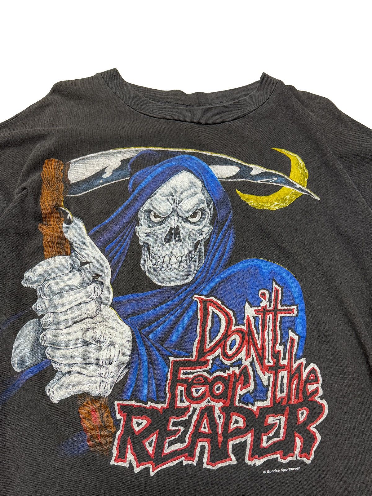 Designer × Vintage 1990s Grim Reaper “Don’t Fear The Reaper” Biker T-Shirt Size US XL / EU 56 / 4 - 3 Thumbnail