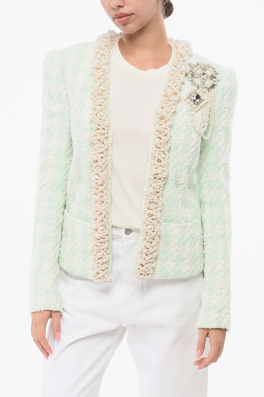 Balmain og1mm0326 Tweed Blazer in Light Blue Size M / US 6-8 / IT 42-44 - 1 Thumbnail