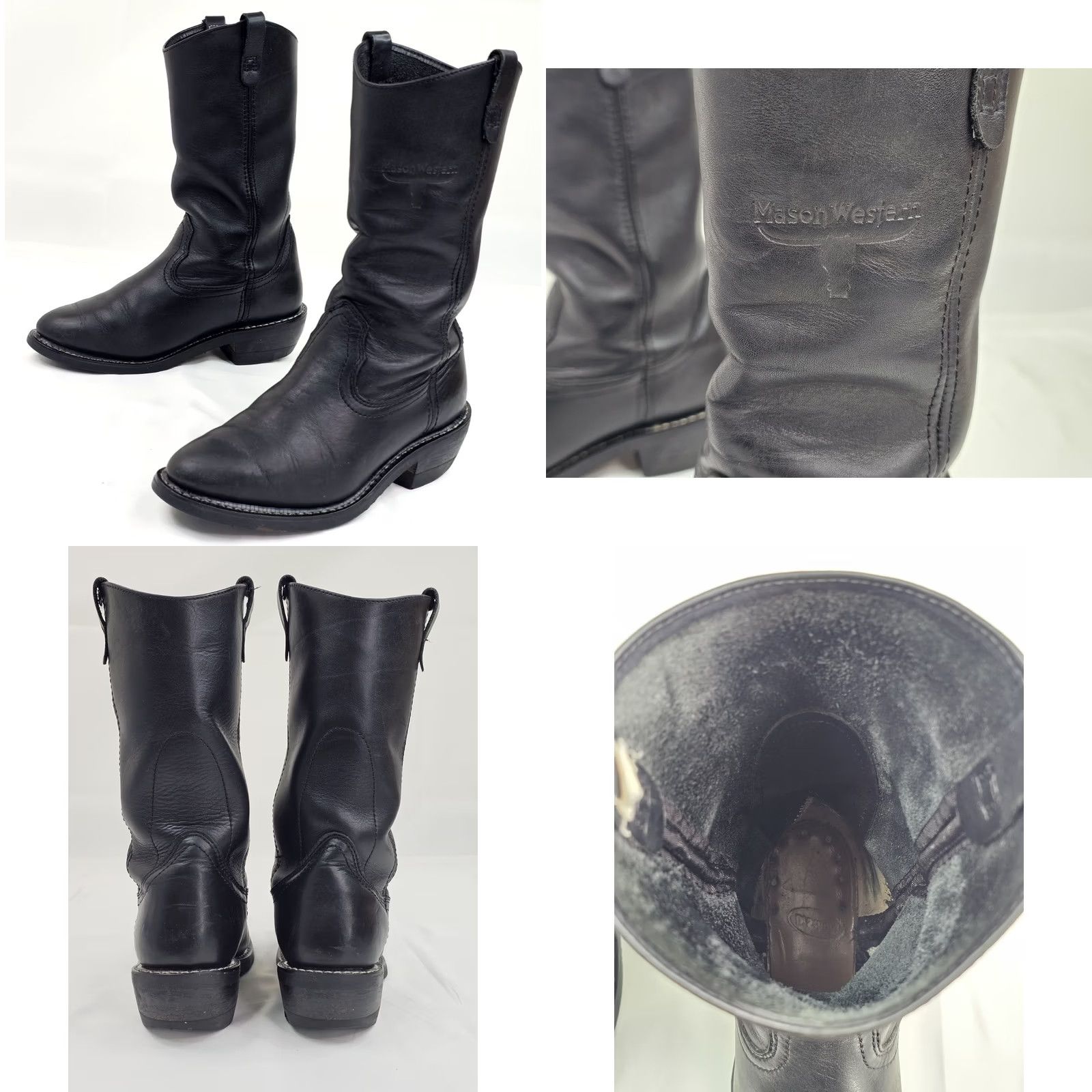Vintage Mason Western 981 Work Boots Men 7 EEE Black Leather Pull On Wellington Mid-Calf Western Boots Men 7 EEE Black Leather Size US 7 / EU 40 - 8 Thumbnail