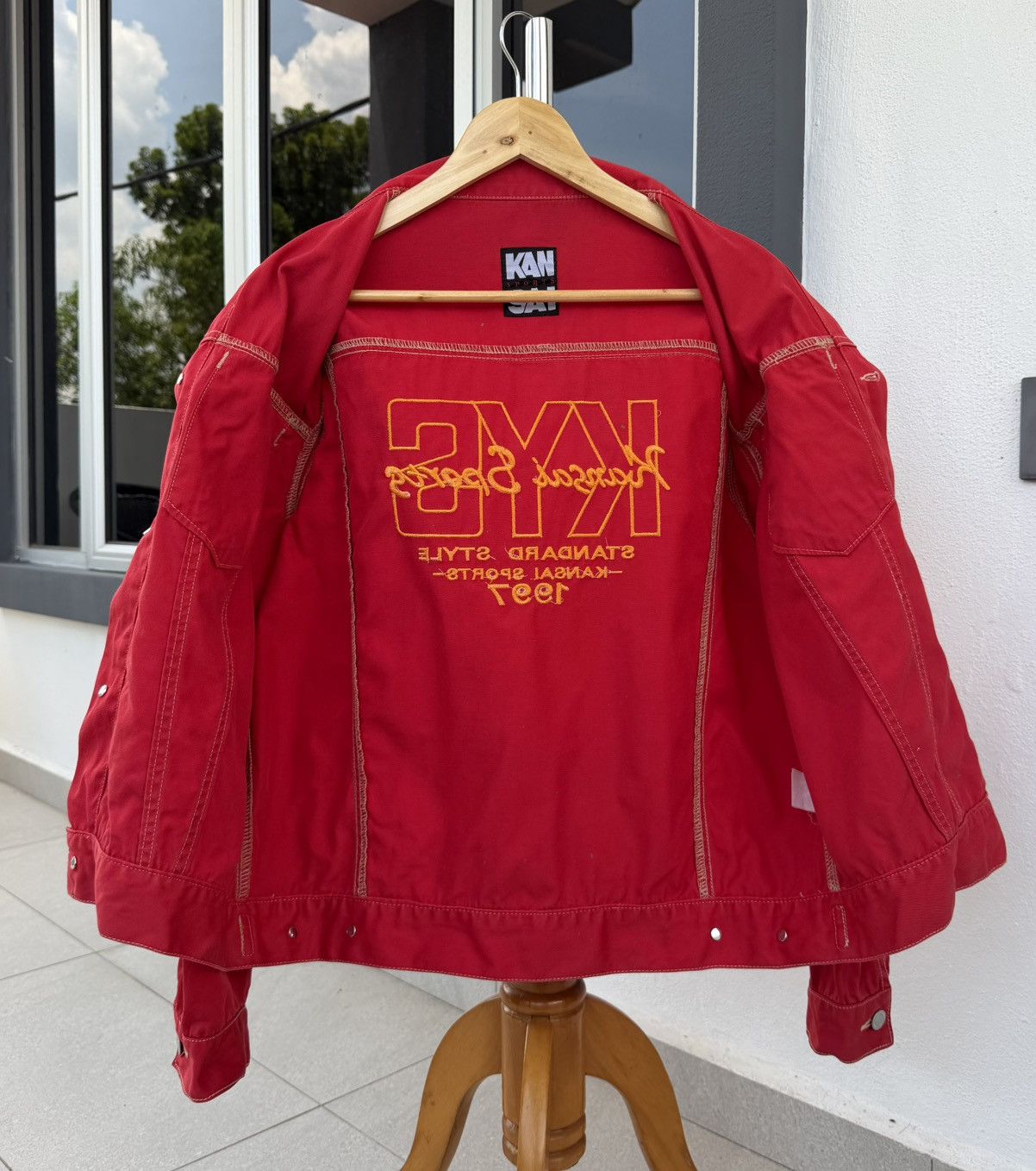 Vintage 🔥VTG Kansai Sports Embroidery Red Denim Trucker Jacket 1997 Size US M / EU 48-50 / 2 - 15 Thumbnail