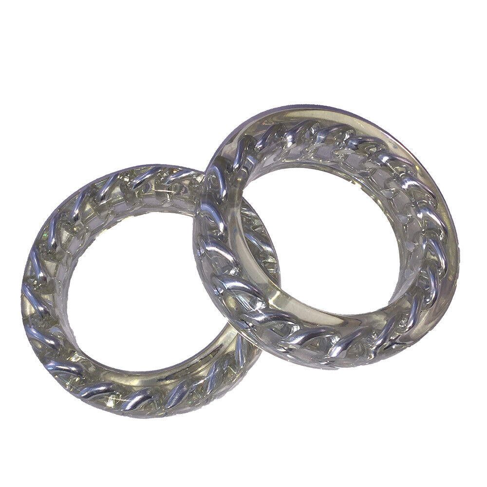 Designer Lucite Bangles with Trapped Silver Tone Chain Pair of 2 Size ONE SIZE - 3 Thumbnail