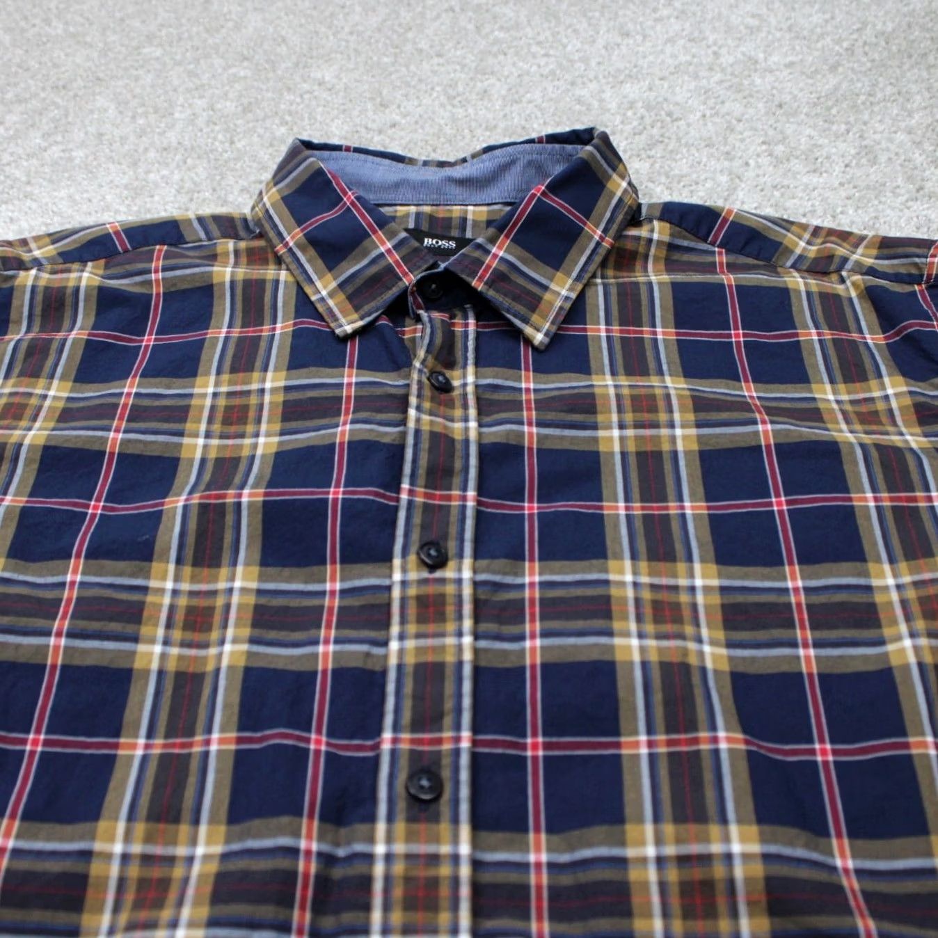 Hugo Boss HUGO BOSS Shirt Mens XL Slim Fit Cotton Blue/Red/Yellow Button-Up L/S Plaid Size US XL / EU 56 / 4 - 5 Thumbnail