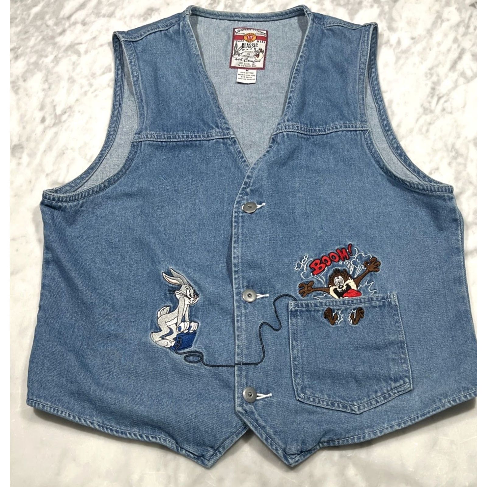 Vintage VINTAGE Looney Tunes Denim Vest Womens M Embroidered Bugs Bunny Tasmania Devil BOOM Denim Vest Women’s M Blue 90s Cartoon Womens Size M / US 6-8 / IT 42-44 - 2 Thumbnail