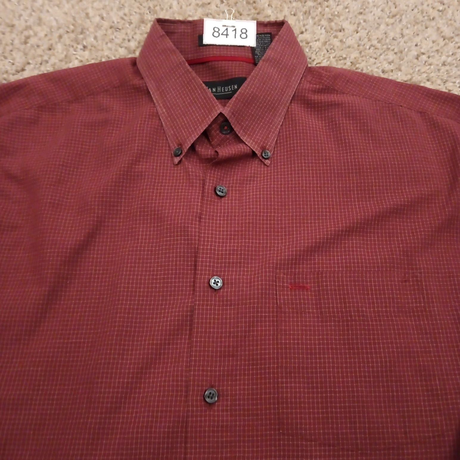 Van Heusen Van Heusen Shirt Mens Large Red Plaid Long Sleeve Button Down Cotton Blend Size US L / EU 52-54 / 3 - 3 Thumbnail