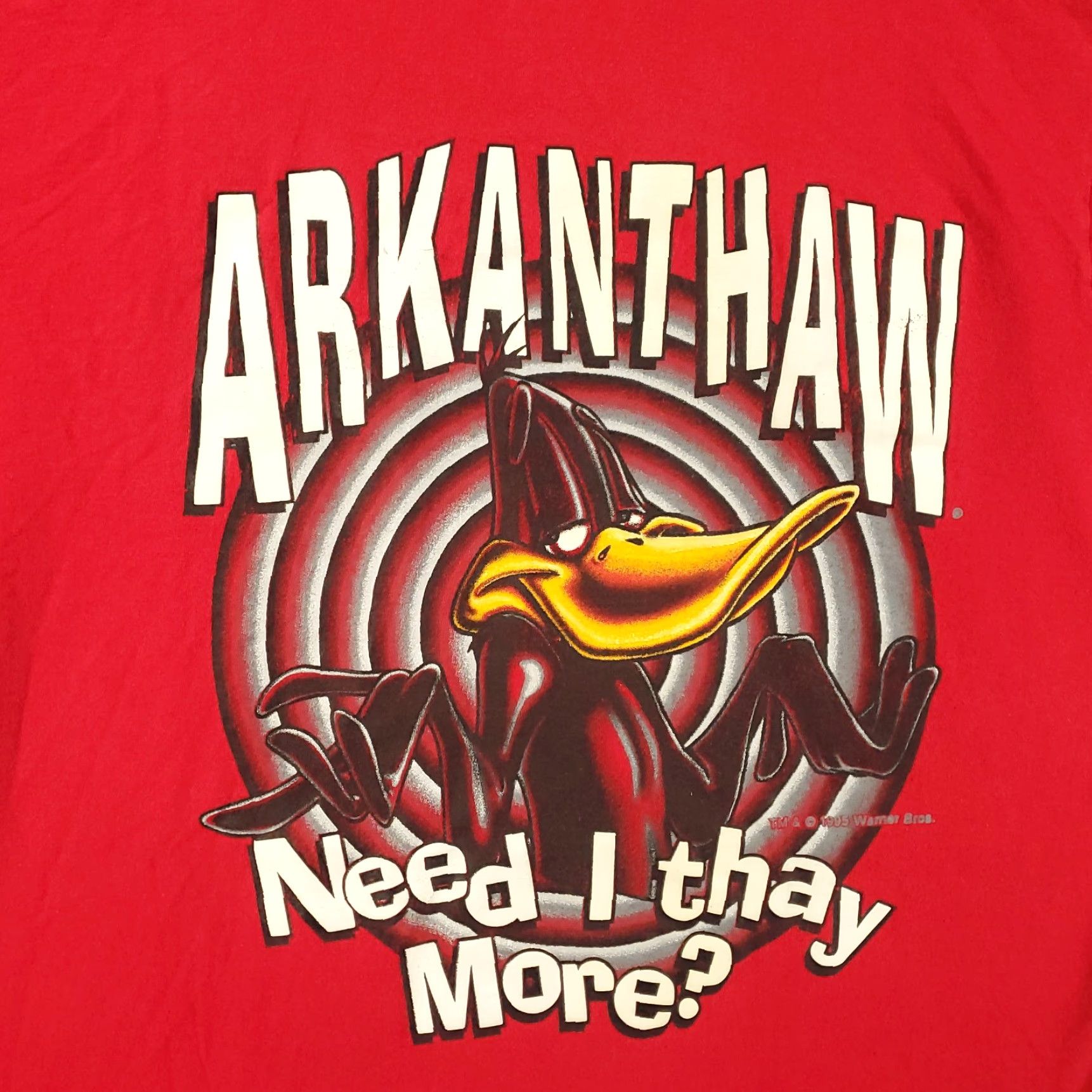 Vintage VINTAGE Looney Tunes Daffy Duck ARKANTHAW Red Cotton Knit Crew Neck T-Shirt XL Men Short Sleeve Graphic Print - Front Size US XL / EU 56 / 4 - 5 Thumbnail